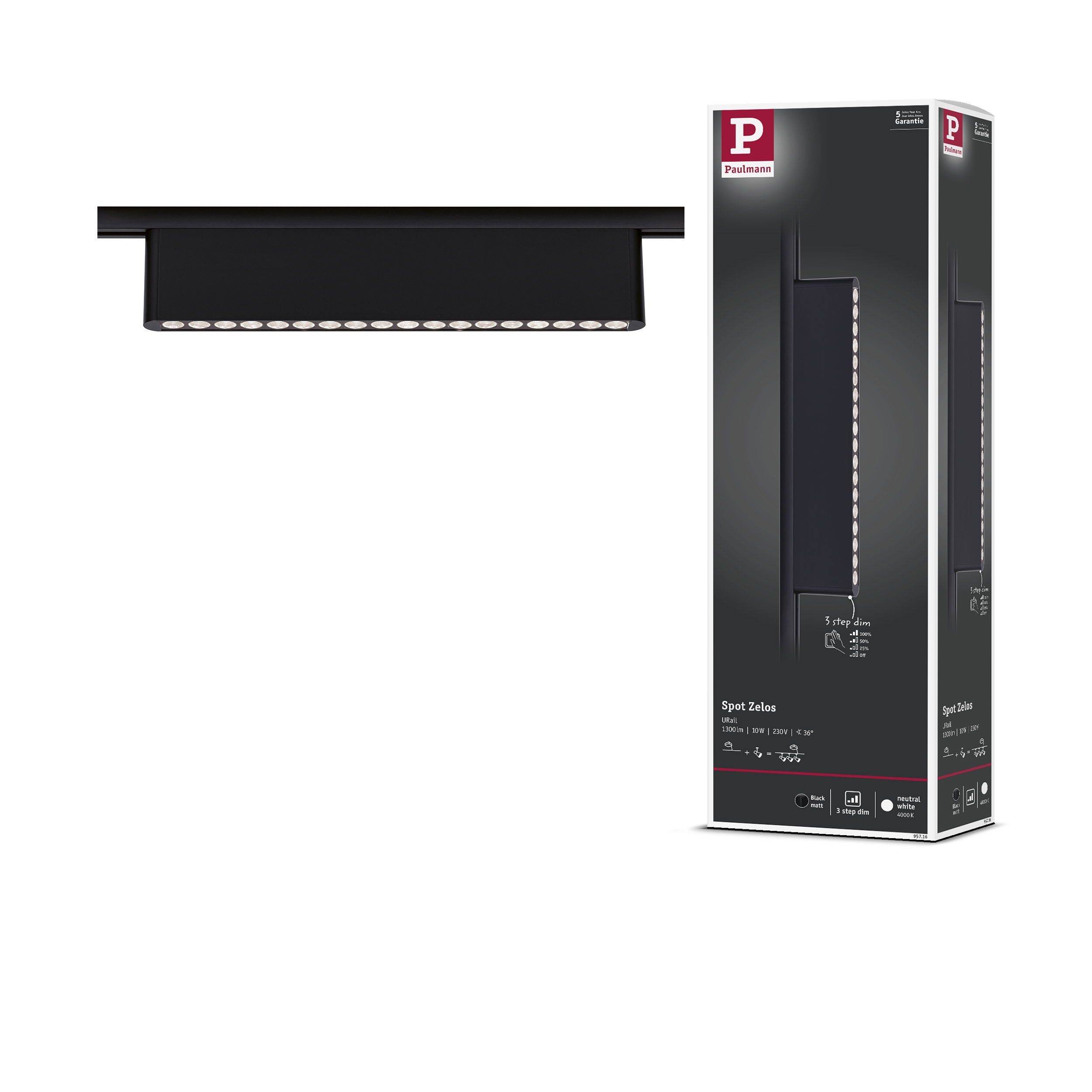 Paulmann Schienensystem-Leuchten Zelos 1100lm 10W 4000K dimmbar 230V, Memoryfunktion, mehrere Helligkeitsstufen, LED fest integriert, Neutralweiß, 3-Step-Dim