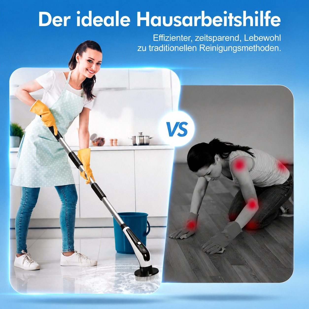 Fofile Akku-Oberflächenbürste Elektrische Reinigungsbürste mit 9 Austauschbaren Bürstenköpfen, mit Verstellbarem Griff, 2 Geschwindigkeiten, IPX8 Wasserdicht