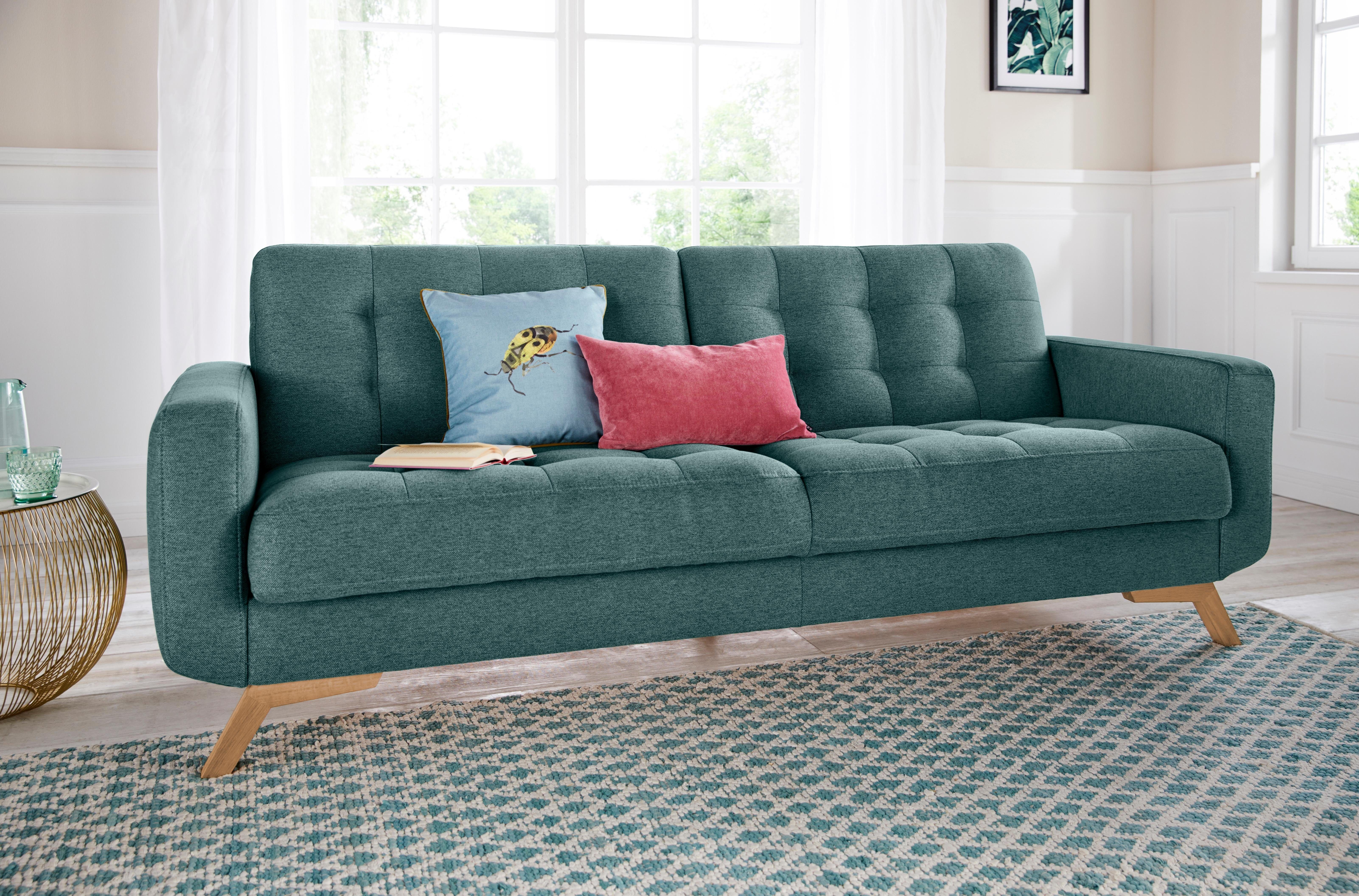exxpo - sofa fashion 3-Sitzer Fiord, aktuelles Design, tolle Detailverarbeitung im Sitz und Rücken, bequem, wahlweise Kippcouch mit Bettfunktion und Bettkasten, Holzfuß