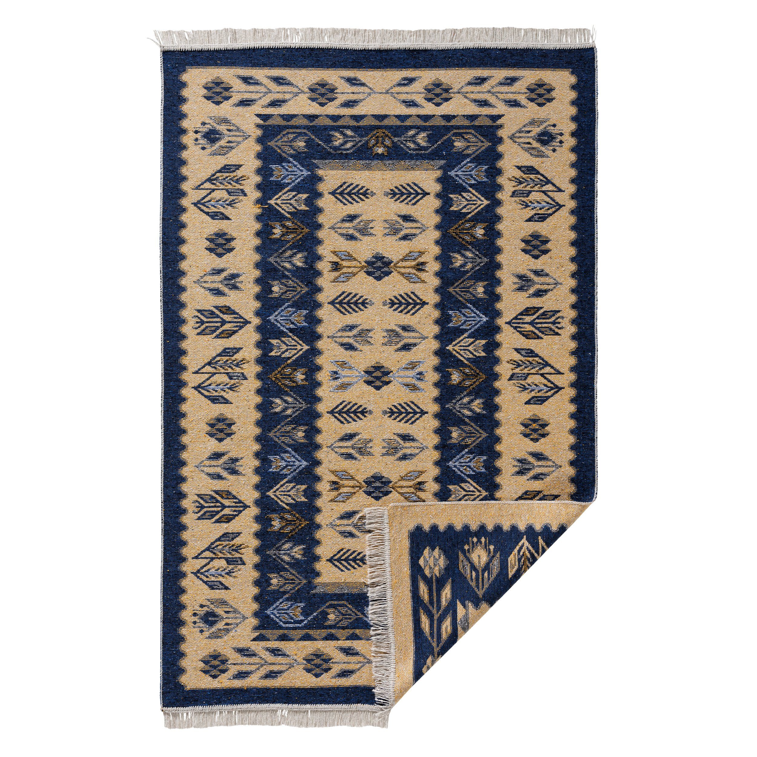 Teppich Teppich classic Höhe: Design, Indogenes blau, Rechteckig, mit mm, Wendeteppich, Fransen Muster, 3 Sehrazat