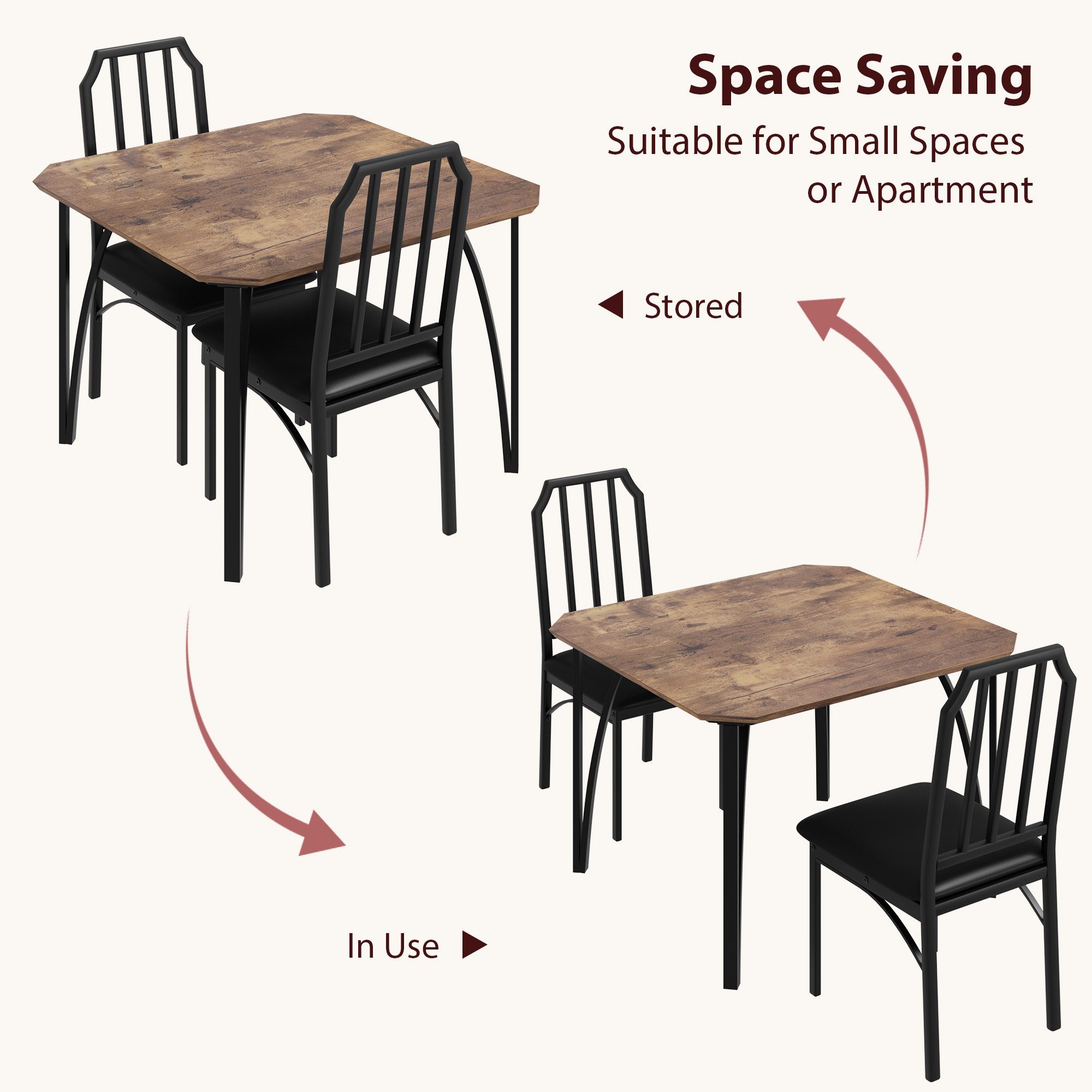 GarveeMore Essgruppe Ktichen Tisch mit 2 Stühlen für Küche & Esszimmer, Kompaktes Esszimmer-Set für kleine Räume(mit 2 Weiches Kissen Stühlen) – Bild 3 von 5