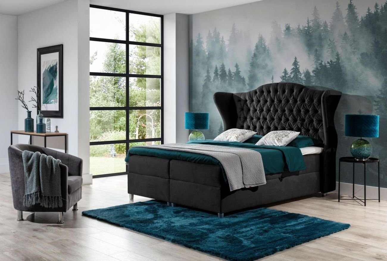 JVmoebel Bett, Chesterfield Boxspring Braun Luxus Velvet Bett Möbel Samt Schlafzimmer