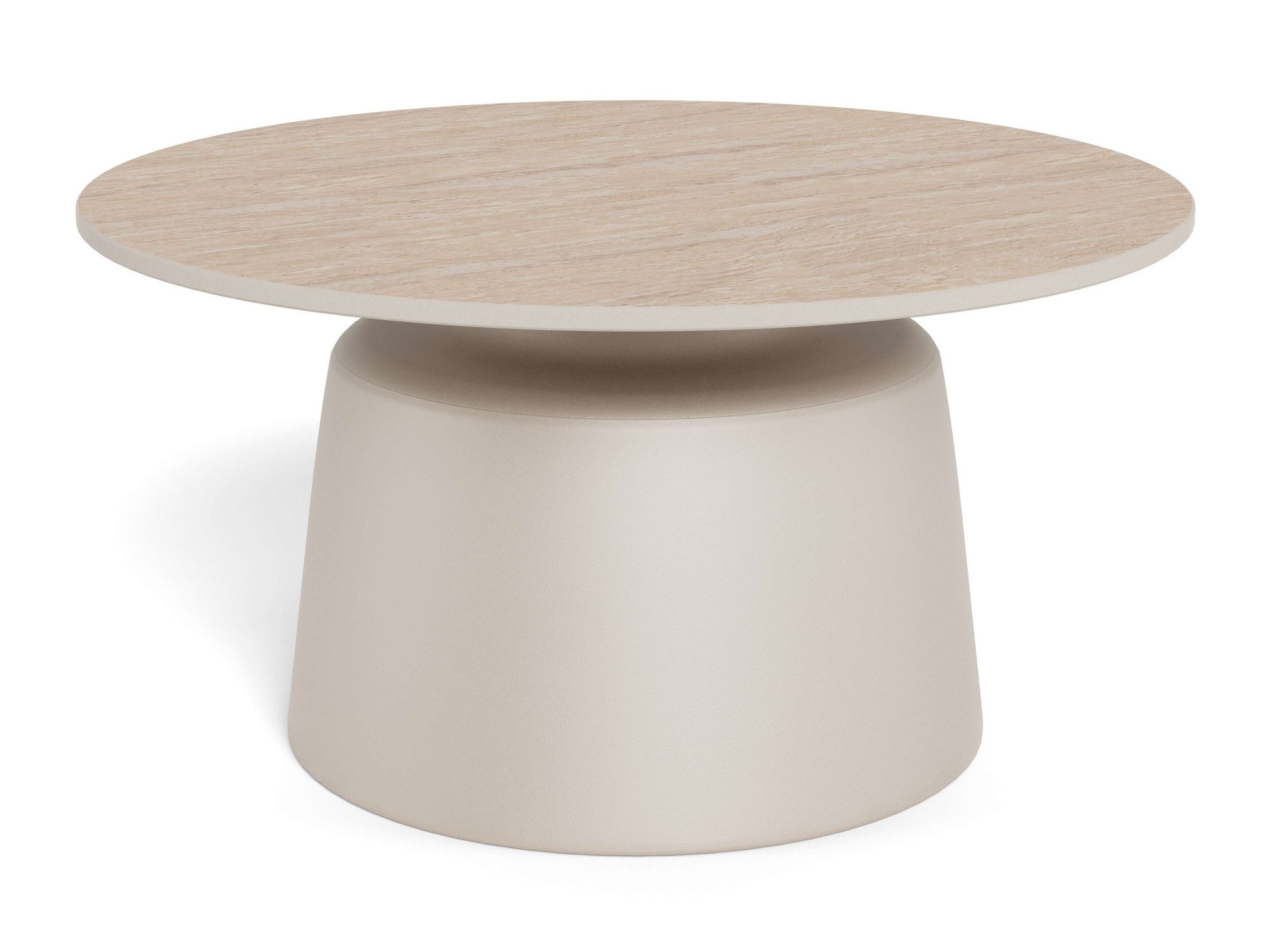 ACTONA GROUP Couchtisch Santorini Kaffetisch - modern & stilvoll mit langlebiger Keramikplatte, Hellbeige Travertin-Keramik, graues Stahlgestell. Ø: 70 cm – Bild 4 von 5