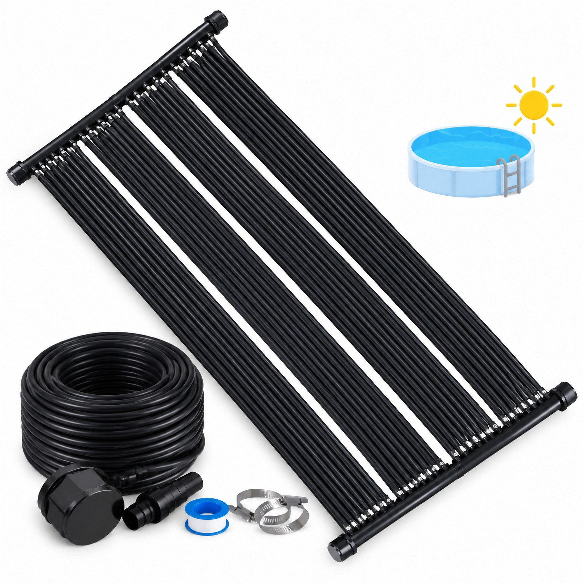 Melko Pool-Wärmepumpe Poolheizung Solarheizung 605x80CM Solarmatte Heizung Solarabsorber (Stück), Beliebig erweiterbar
