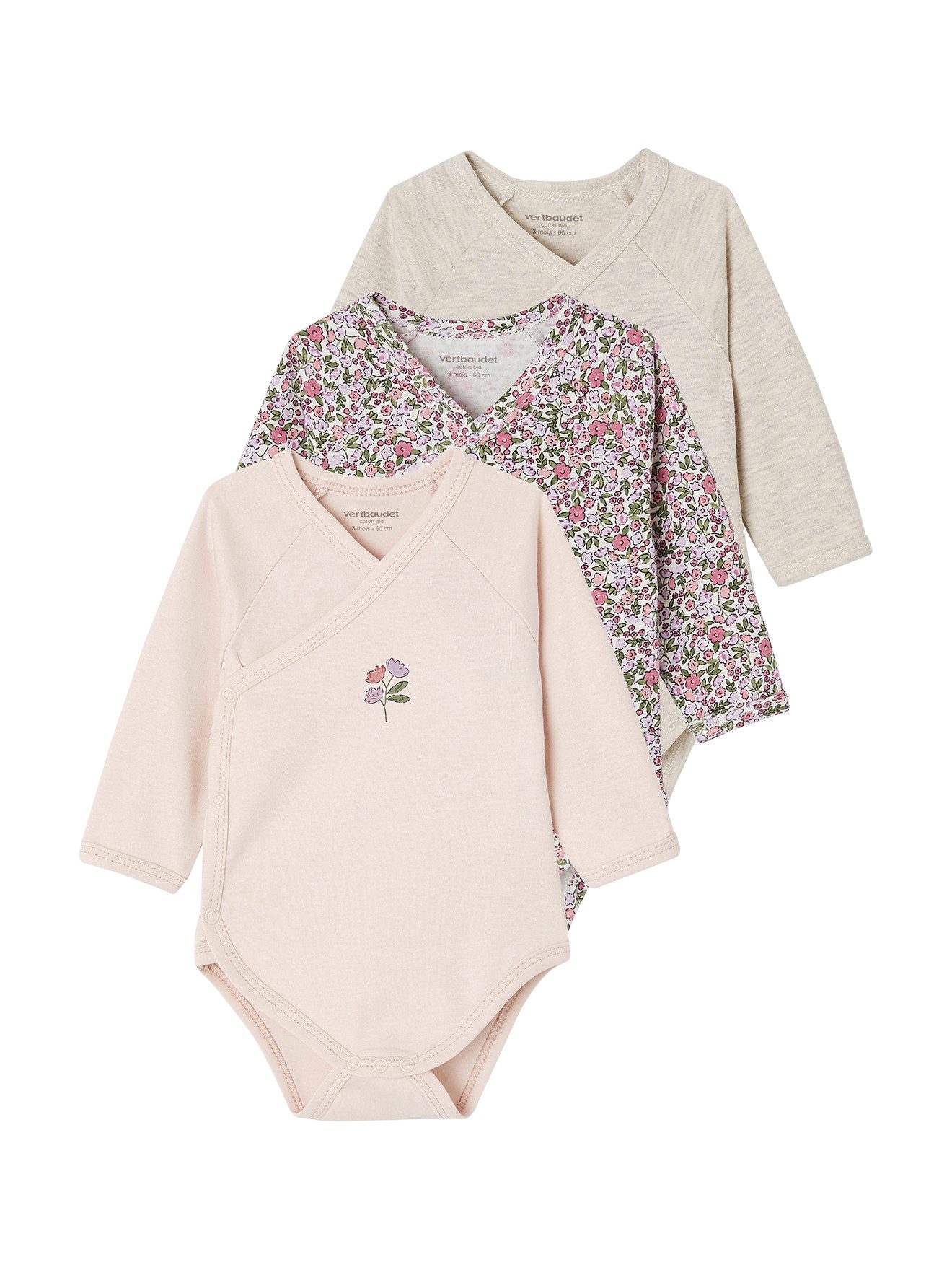 Body Bio-Kollektion: 3er-Pack Baby Langarmbodys, Blumen
