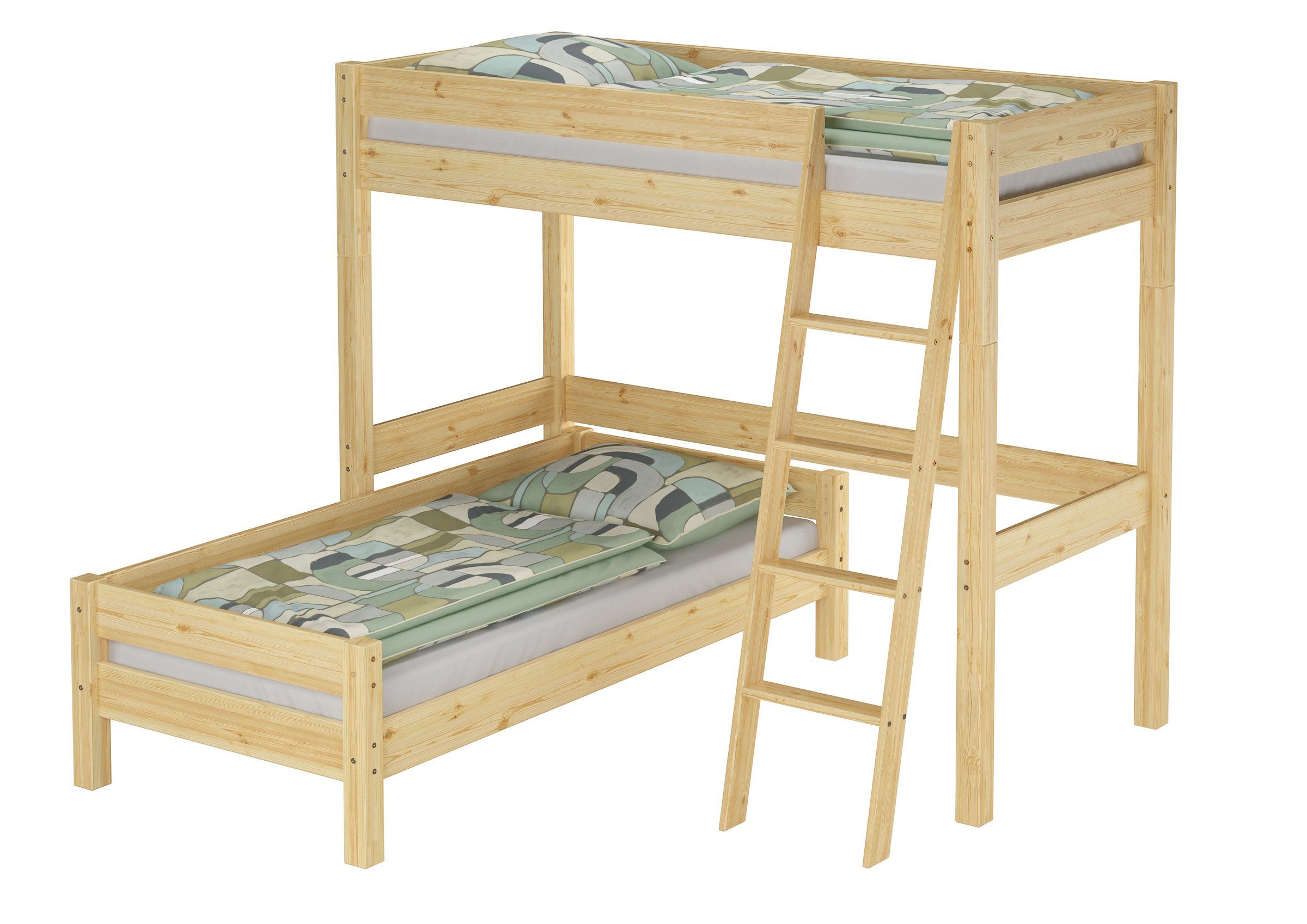 ERST-HOLZ Etagenbett Hochbett Stockbett + Einzelbett 90x200 Kinderbett Kiefer massiv