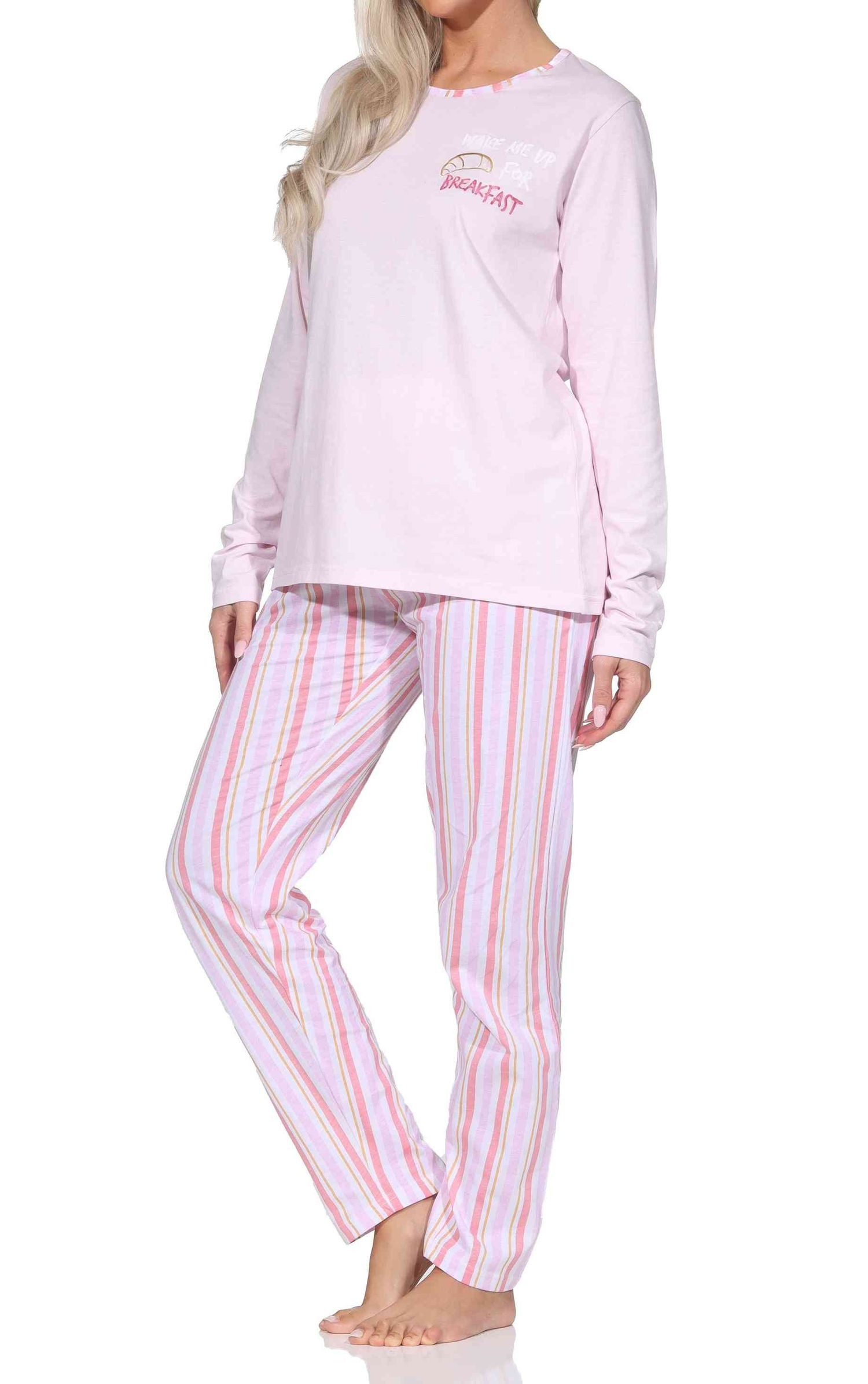 Normann Pyjama Normann Damen langarm Schlafanzug mit Pyjamahose in Streifenoptik – Bild 3 von 5