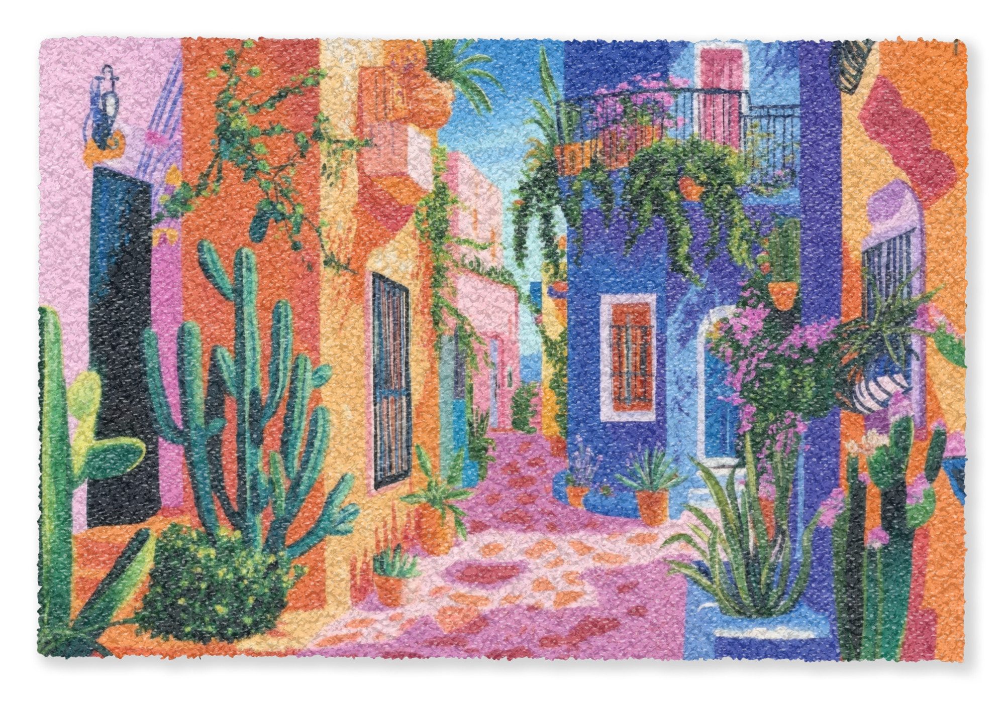 MuchoWow Fußmatte Gelb - Blau - Orange - Haus, Rechteckig, innen Schmutzfangmatte, Tür, Schmutzfänger Flur, Teppich 60x40 cm
