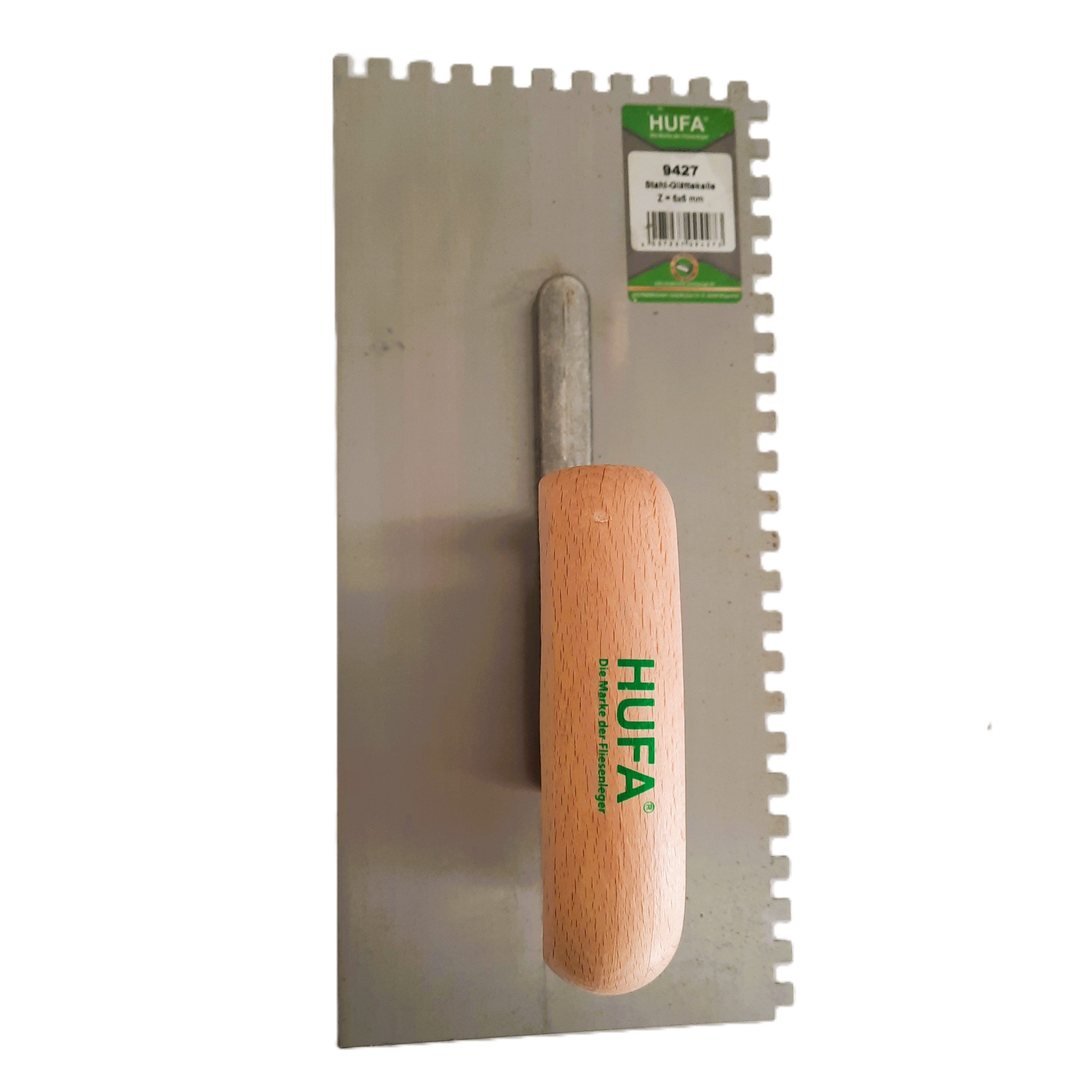 Hufa Zahnkelle Hufa Glättekelle Stahl Holzgriff 280mm x 130mm 6x6mm gezahnt
