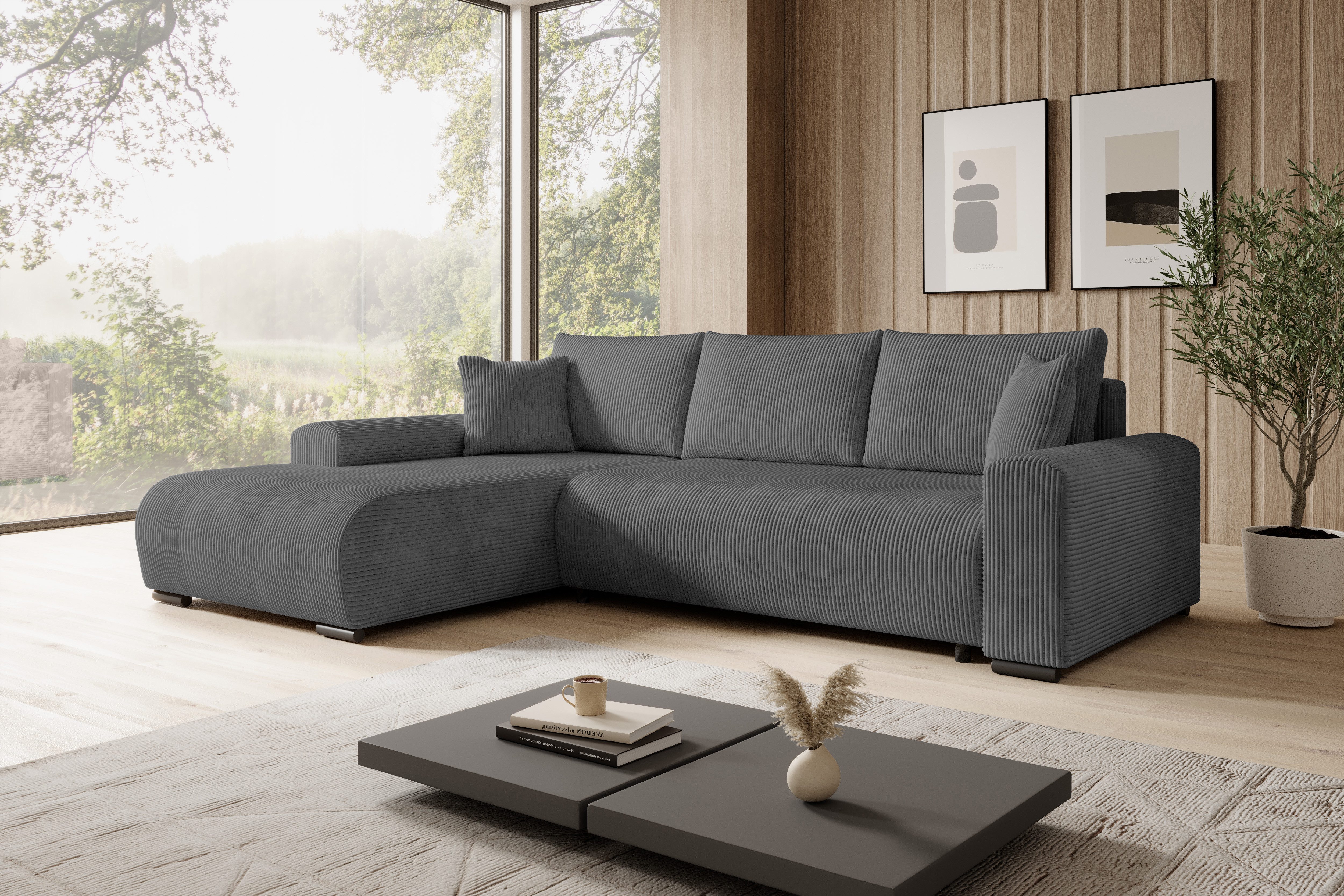 storez24 Ecksofa Ellen, mit Bettkasten und Schlaffunktion, Cordstoff, L-For günstig online kaufen