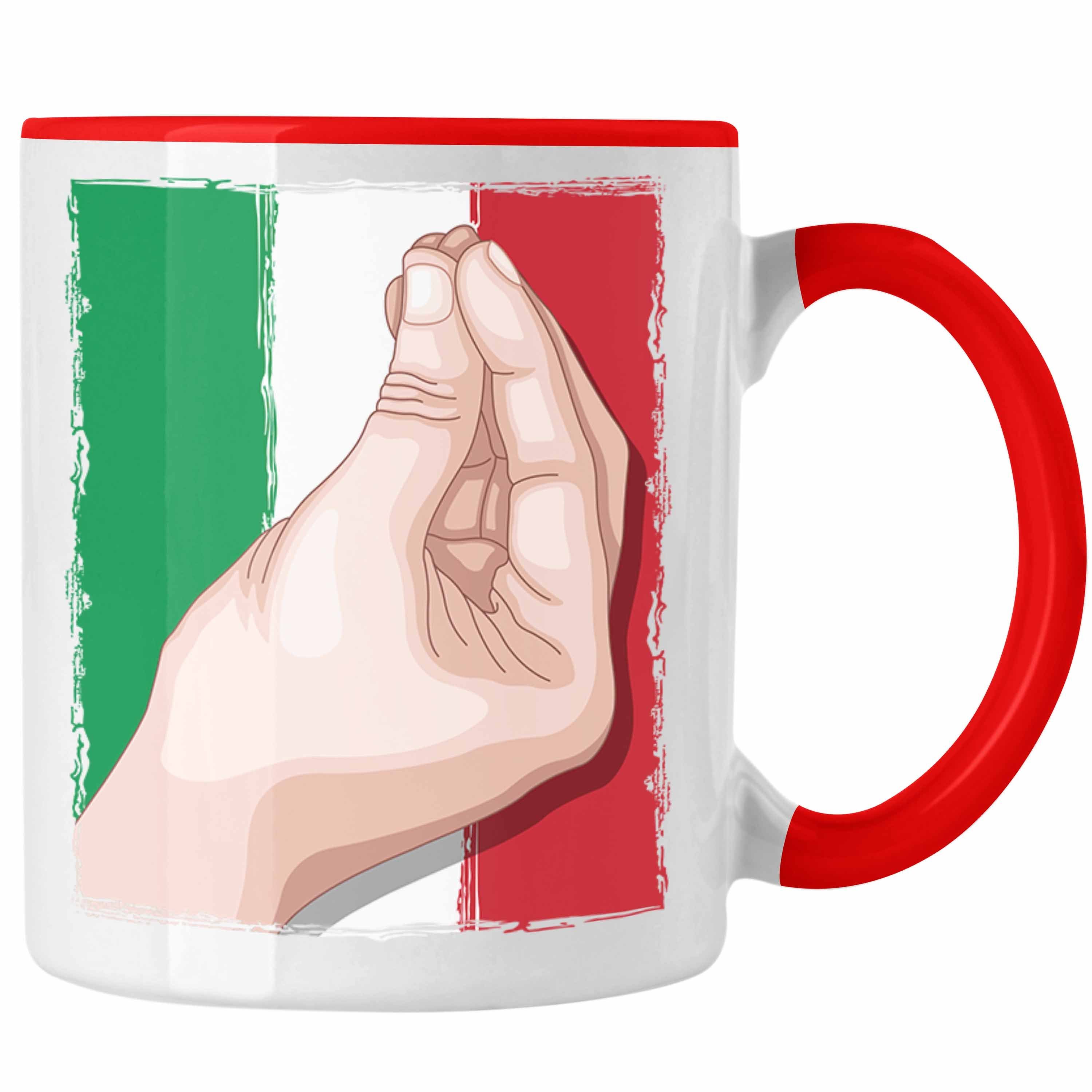 Trendation Tasse Tasse Italien Flagge Handbewegung Geschenk für Italien-Liebhaber Rot