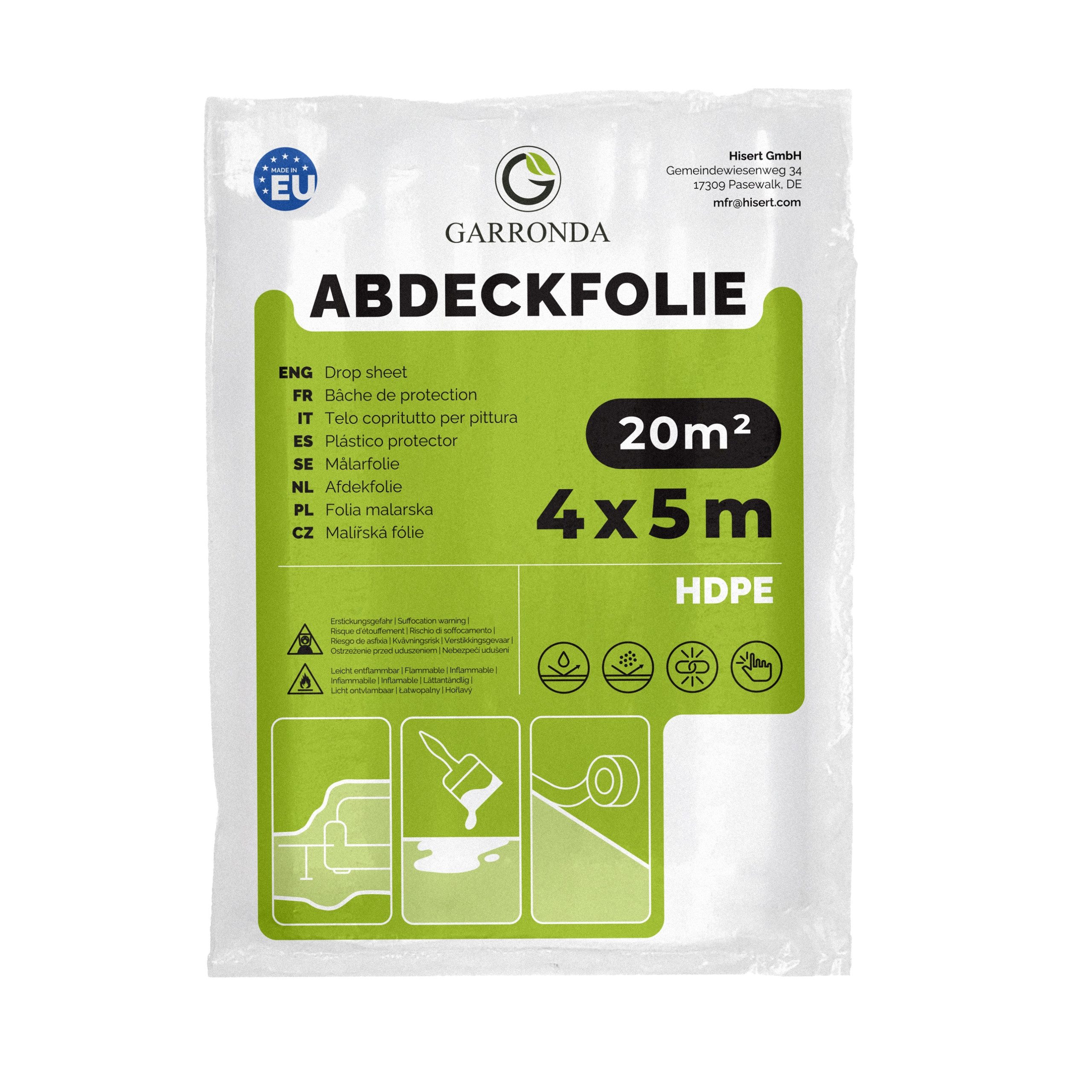 Garronda Abdeckfolie Maler 4x5 m Staubschutzfolie für Renovierung Allzweckfolie GD-0166, 0.005 mm Stärke, (1-St)