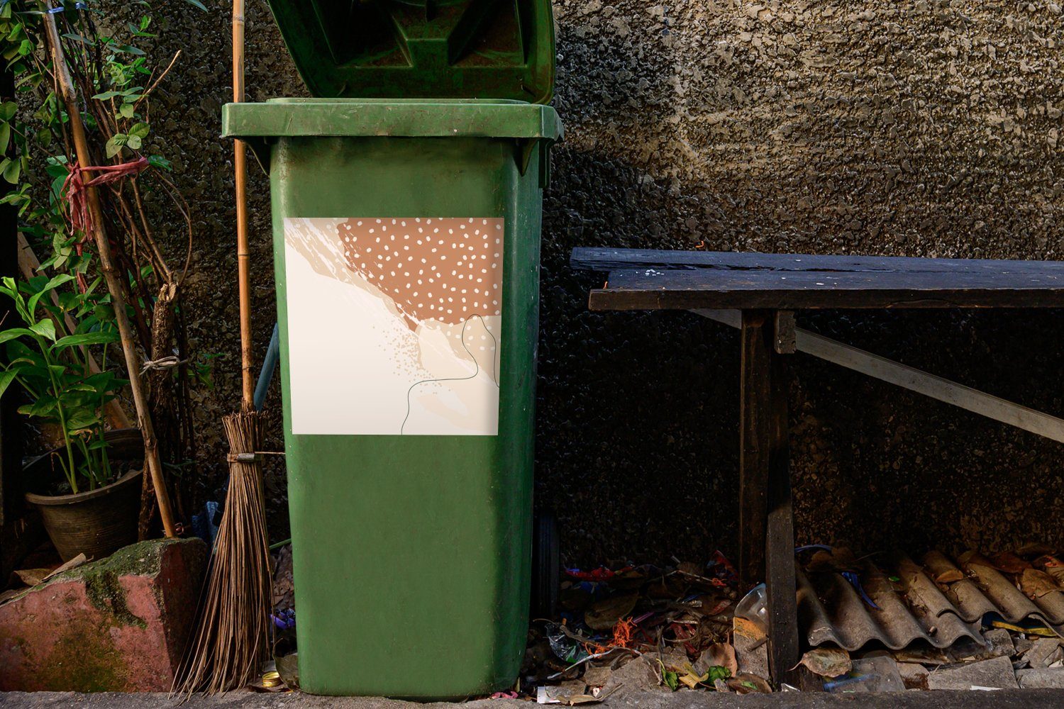 Sand - - Mülltonne, Sticker, (1 Container, Düne - Abfalbehälter St), Abstrakt Punkte Mülleimer-aufkleber, Wandsticker MuchoWow