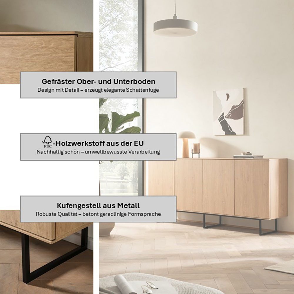 Home affaire Sideboard Lund, moderner Schrank, Kommode mit Kufengestell, ausreichend Stauraum, vielseitig einsetzbar, 200 cm breit