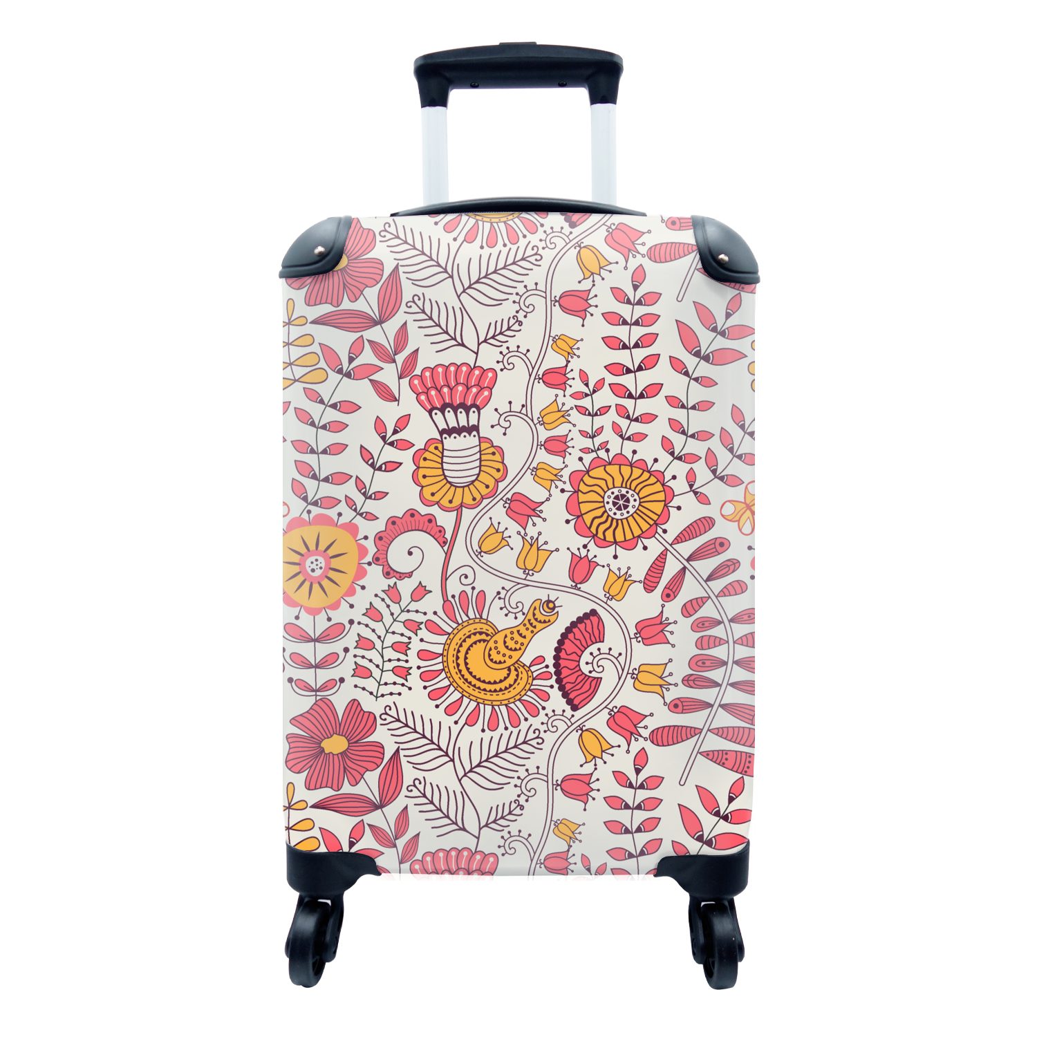 MuchoWow Handgepäckkoffer Blumen - Design - Rosa - Orange, 4 Rollen, Reisetasche mit rollen, Handgepäck für Ferien, Trolley, Reisekoffer