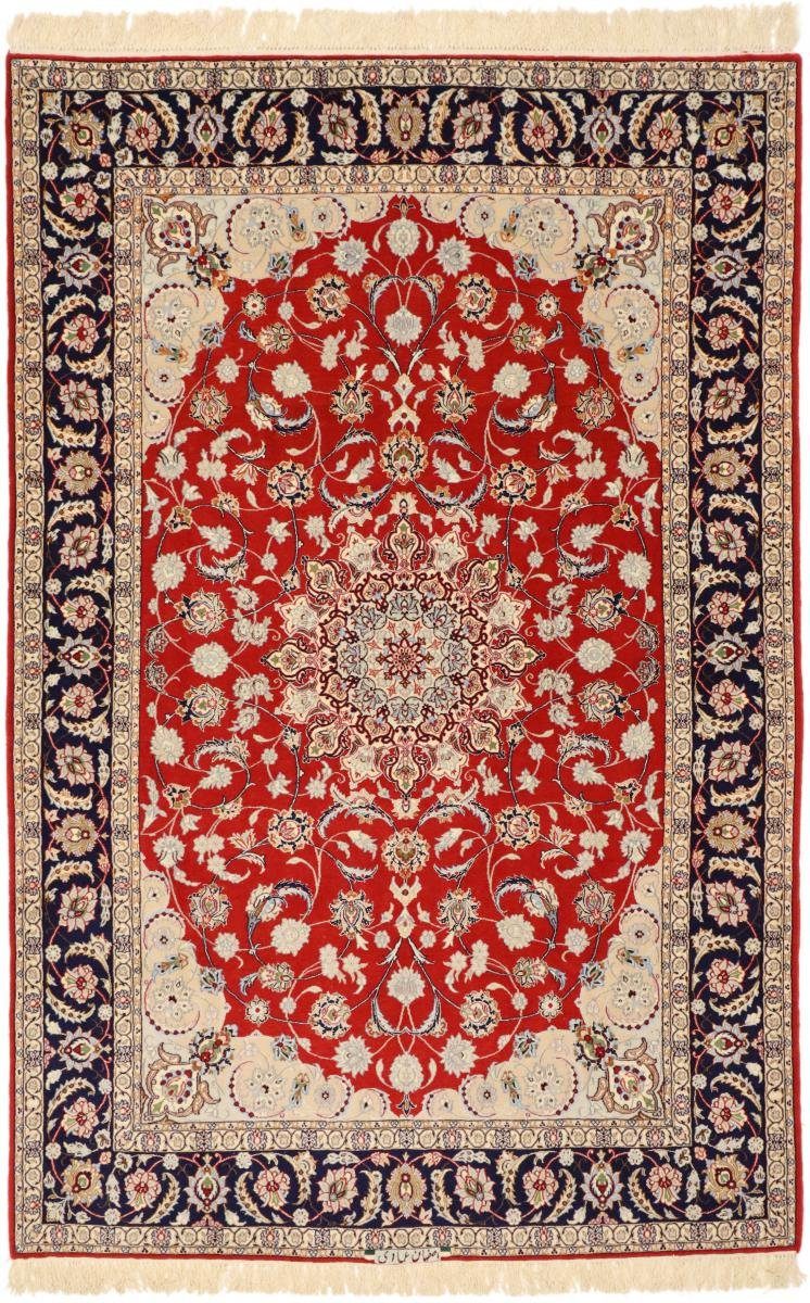 Orientteppich Isfahan Seidenkette 154x234 Handgeknüpfter Orientteppich, Nain Trading, rechteckig, Höhe: 6 mm