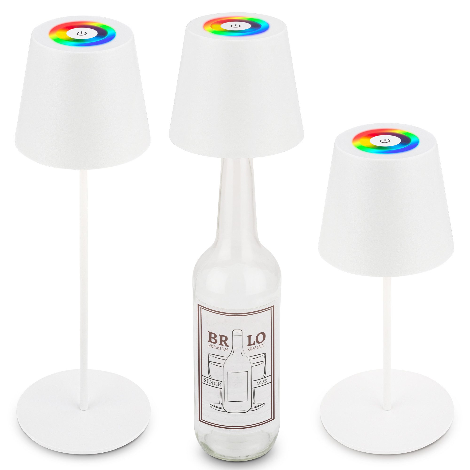 Briloner Leuchten LED Tischleuchte Akku Flaschenaufsatz Leuchte kabellos 3-in1 Indoor/Outdoor, LED fest integriert
