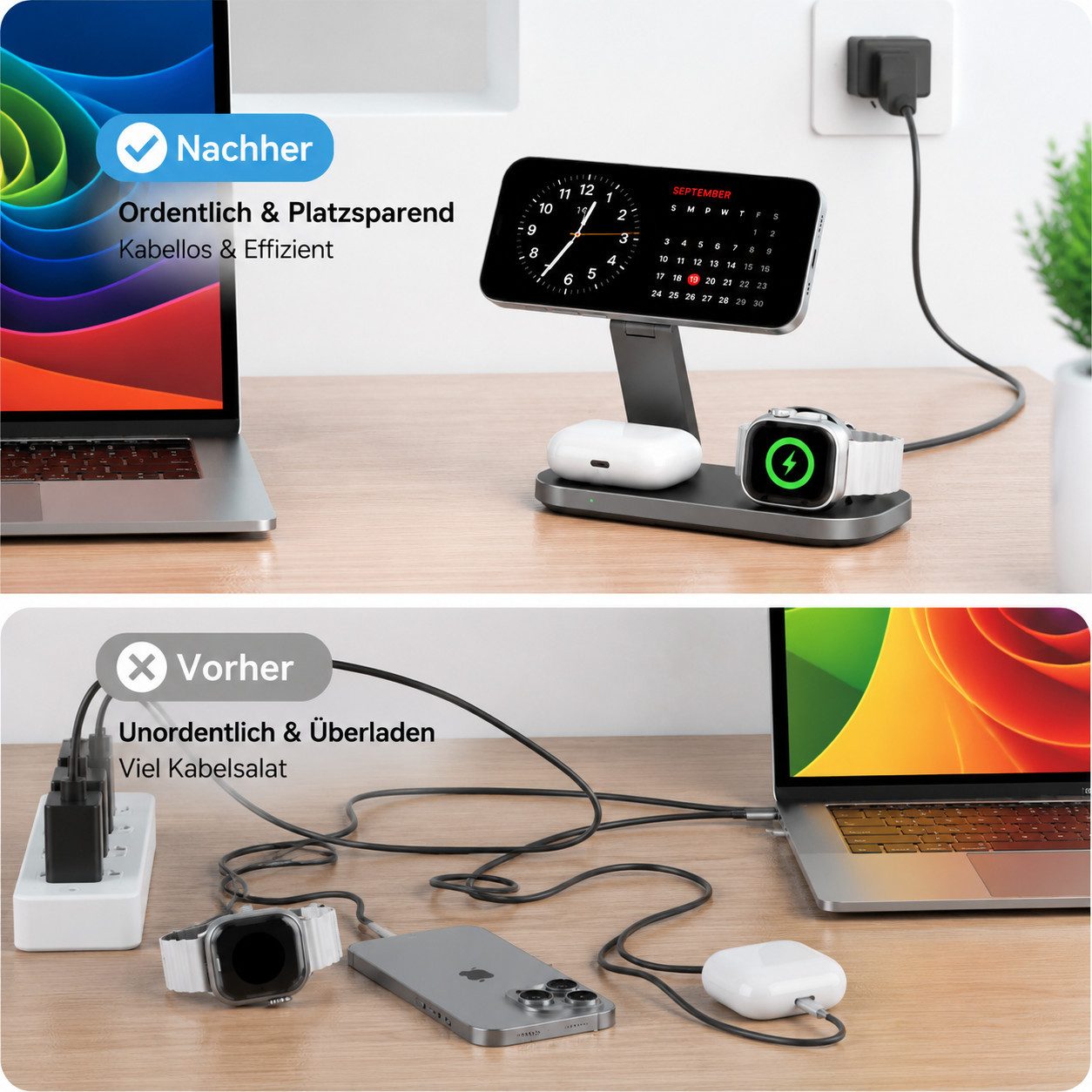 Toomoke Faltbare Qi2 25W 3-in-1 MagSafe Ladestation mit 35W Netzteil Induktions-Ladegerät (Verfügbar für iPhone 17/16/15/14/13/12 Serie, Apple Watch, AirPods, Schnelles Kabelloses Ladegerät Handy Ständer handyhalterung)