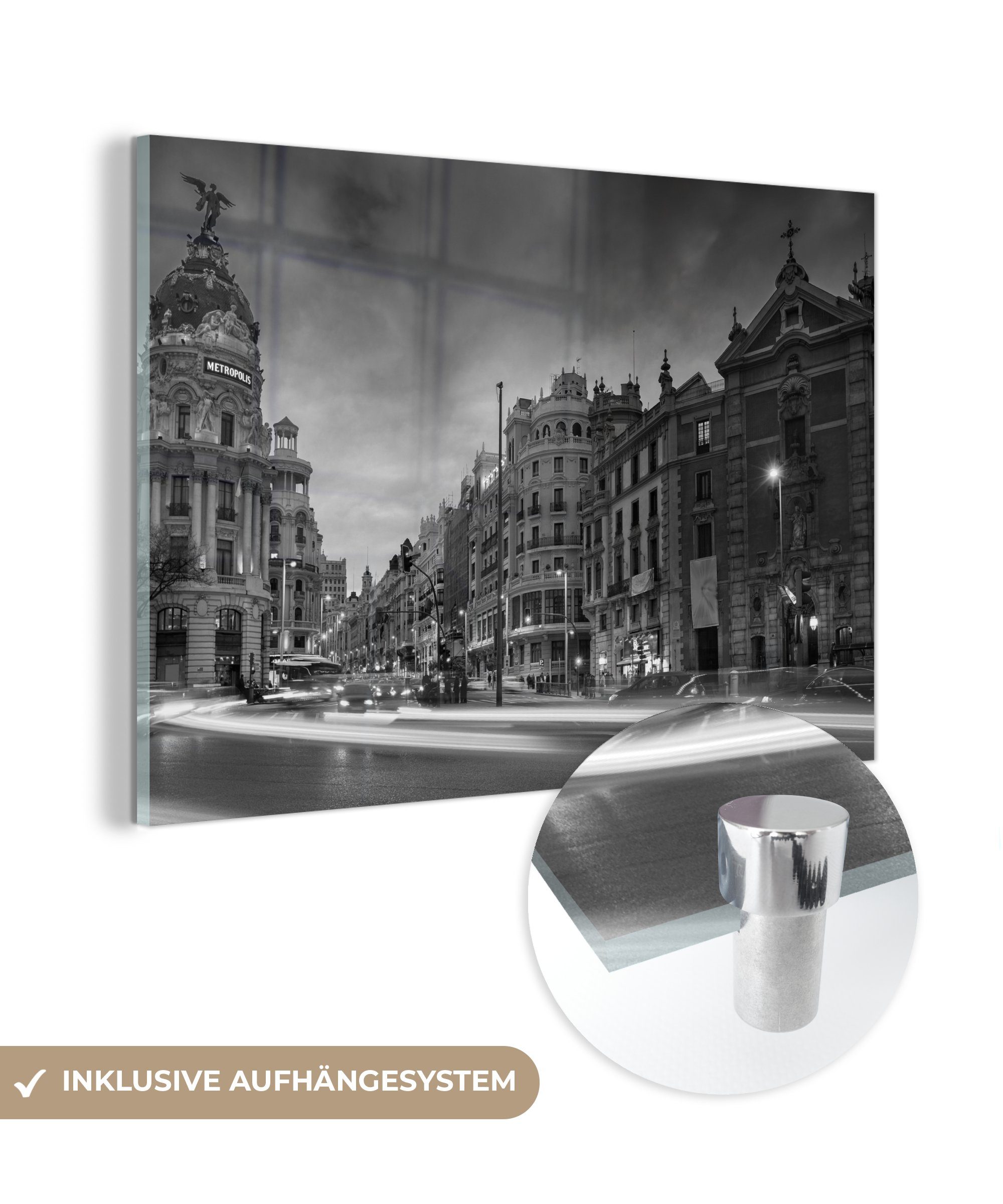 Schwarz Wohnzimmer - Acrylglasbilder - MuchoWow - Schlafzimmer Madrid Acrylglasbild St), Straße (1 Weiß, &