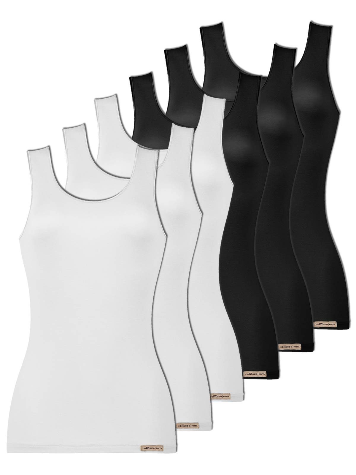 Achselunterhemd (Packung, COMAZO Pack schwarz-weiss Damen Achselhemd 6er 6-St) Baumwoll Vegan