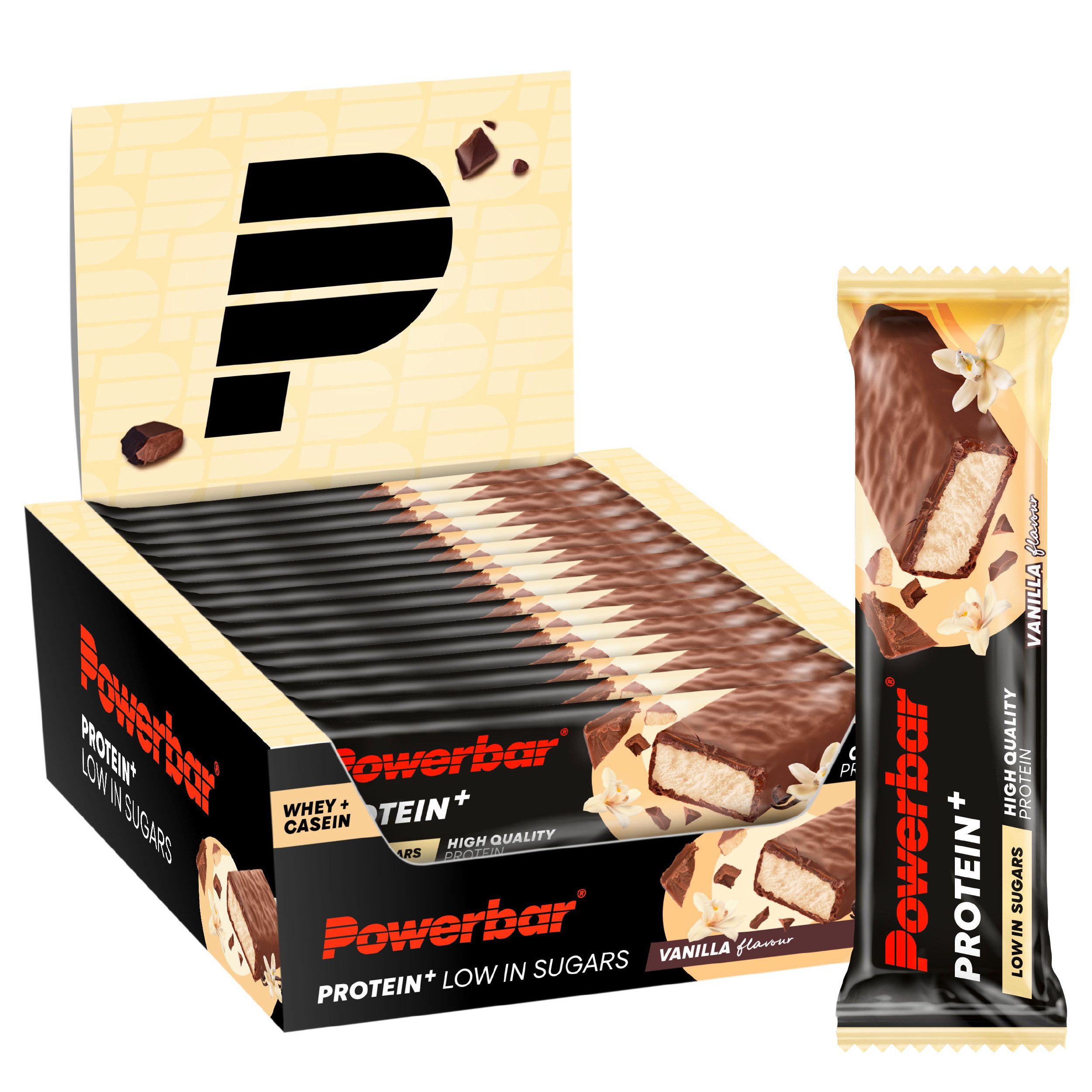 PowerBar Protein Plus - Low Sugar - Vanilla - 16x35g Riegel Riegel, 16 er Display à 16 St., 560 g, Hochwertiges Eiweiß, bis zu 11 Gramm je Geschmacksrichtung