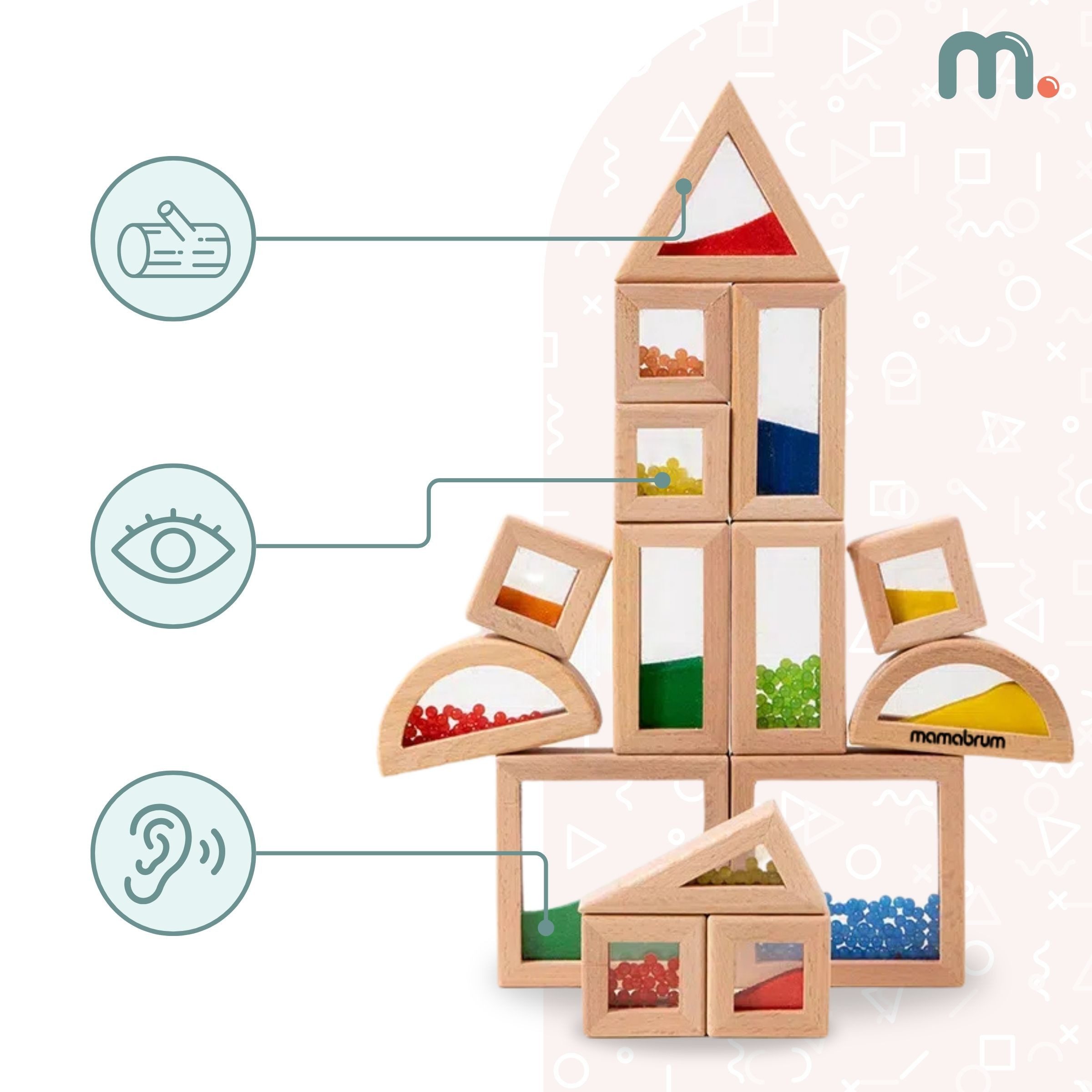 Mamabrum Lernspielzeug Sensorische Holzwürfel-Set, 15 Stück, günstig online kaufen