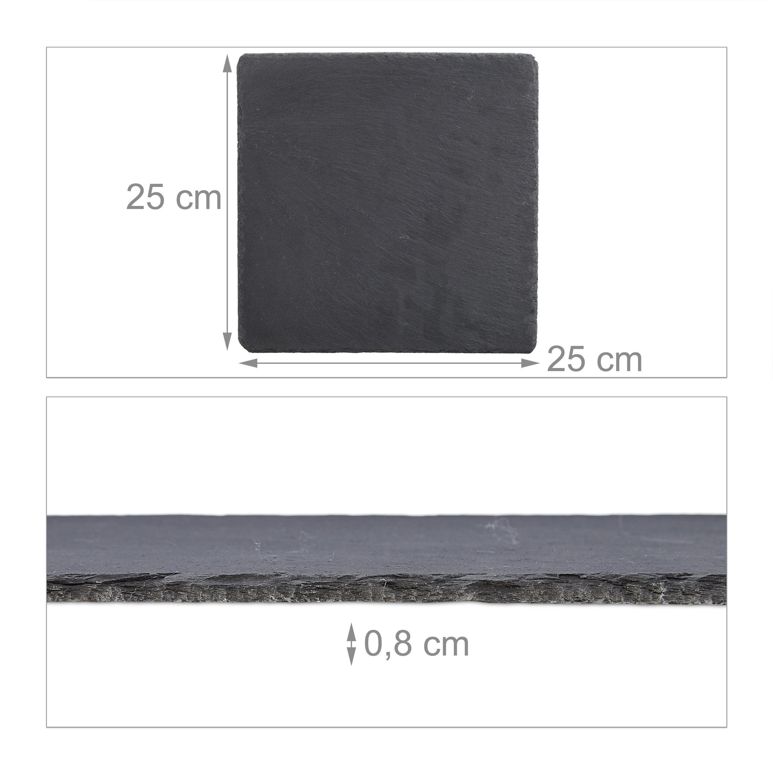 relaxdays Servierplatte Schieferplatte quadratisch 6er Set, Schiefer