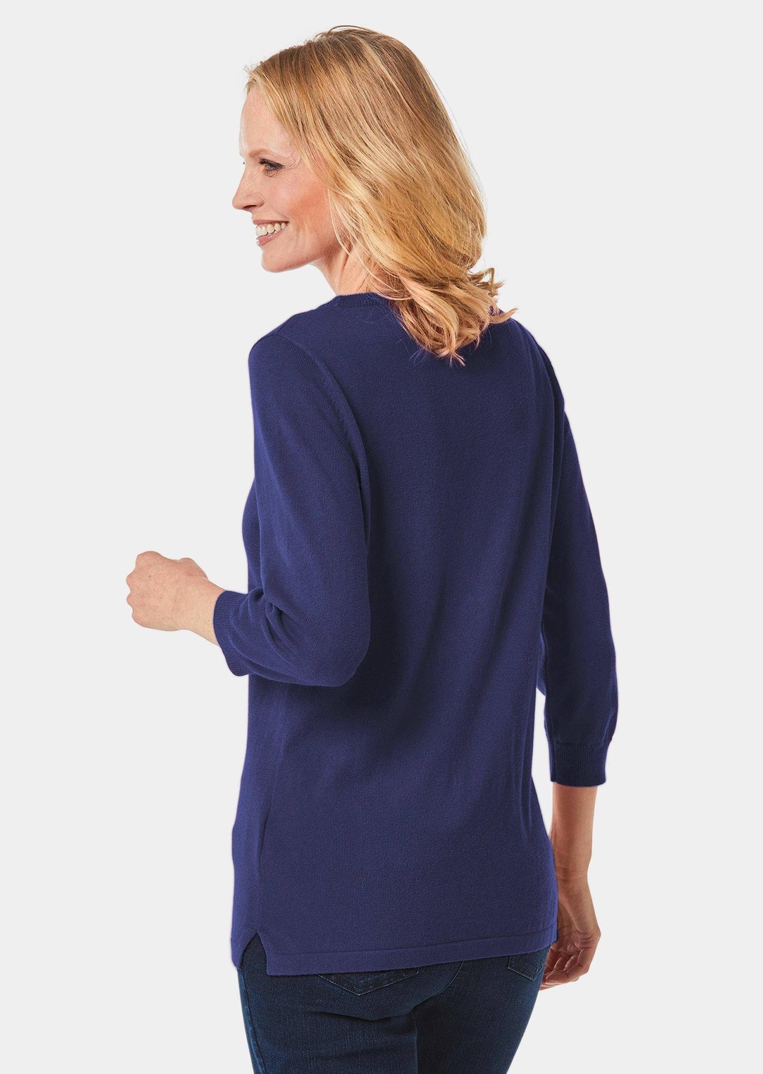 GOLDNER Garn Pullover Kurzgröße: hochwertigem Strickpullover tintenblau aus