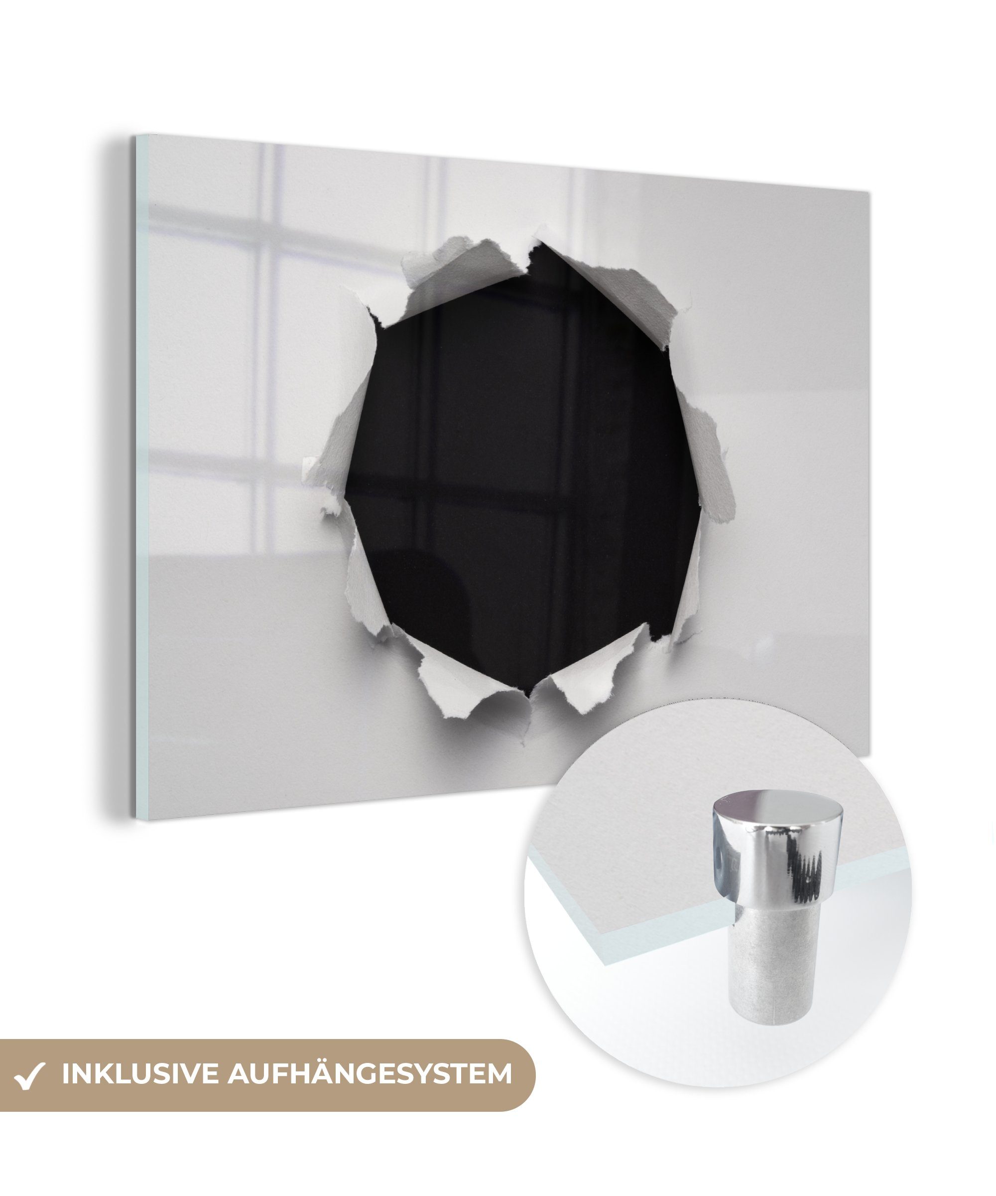 MuchoWow Acrylglasbild Loch im Papier, (1 St), Acrylglasbilder Wohnzimmer & Schlafzimmer