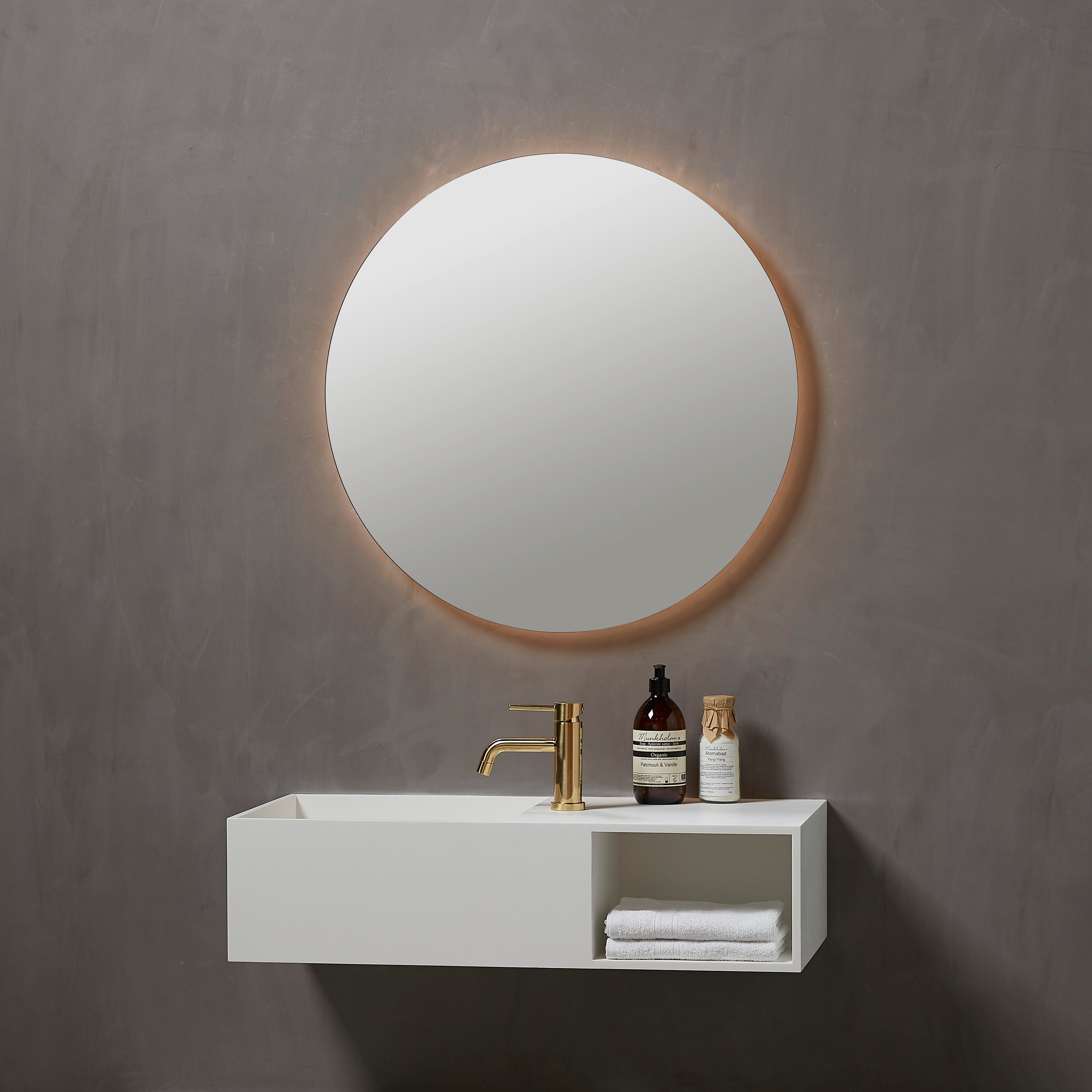 Loevschall Badspiegel Herning Rund, Spiegel mit Hintergrundbeleuchtung, Badezimmerspiegel mit LED Beleuchtung
