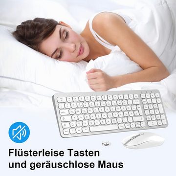PINKCAT Auto-Sleep-Modus Tastatur- und Maus-Set, Kabellos, Deutsche QWERTZ Layout 12 FN-Tasten, Tragbar, Ergonomisch