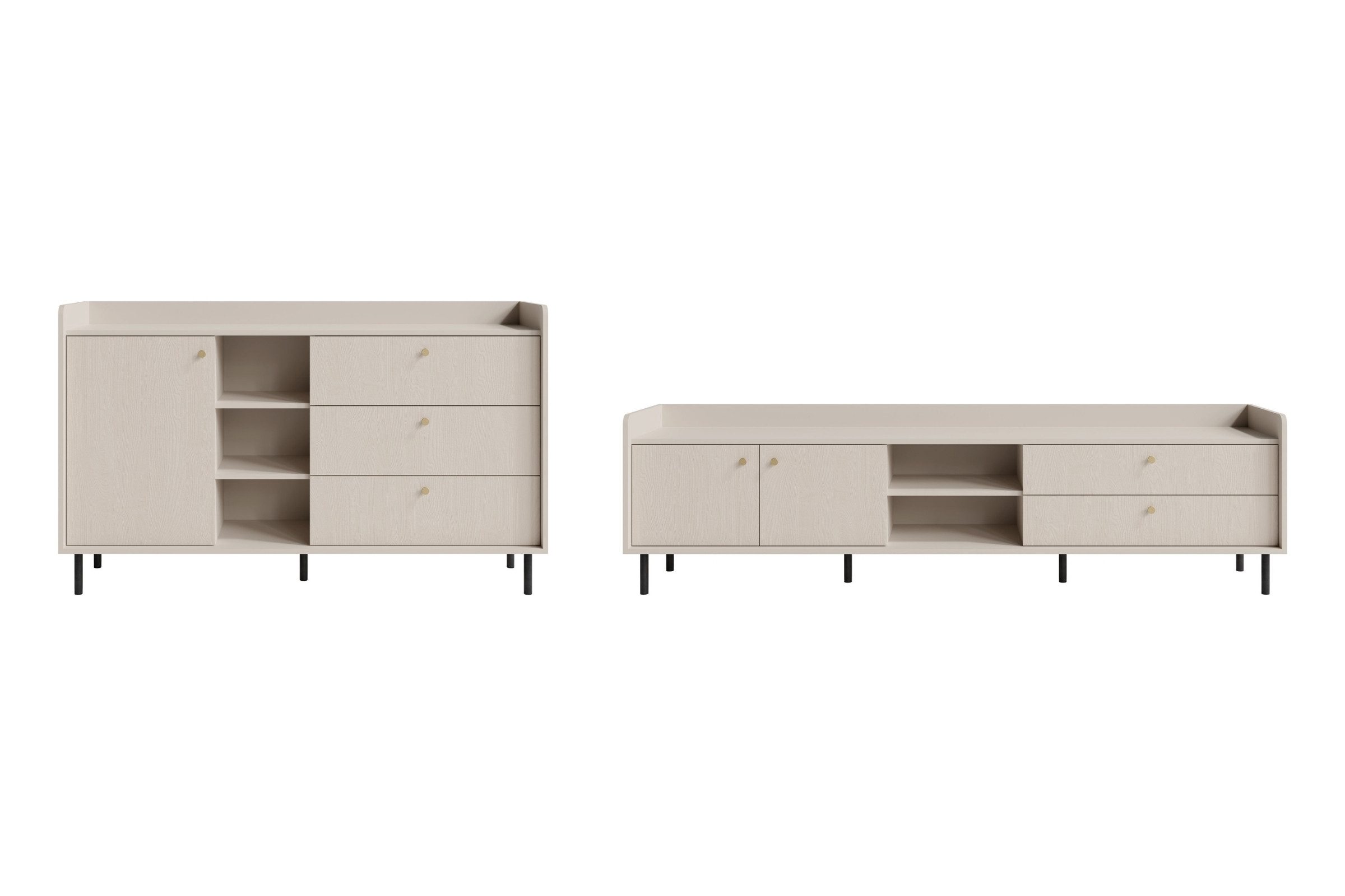 Deine Möbel 24 Wohnzimmer-Set GEORGIA A Wohnzimmer Wohnwand TV-Lowboard Kommode Sideboard (7+5), (Set, 2-St., Scandi Modern Klassik), GEORGIA-Kollektion Beige Sandbeige