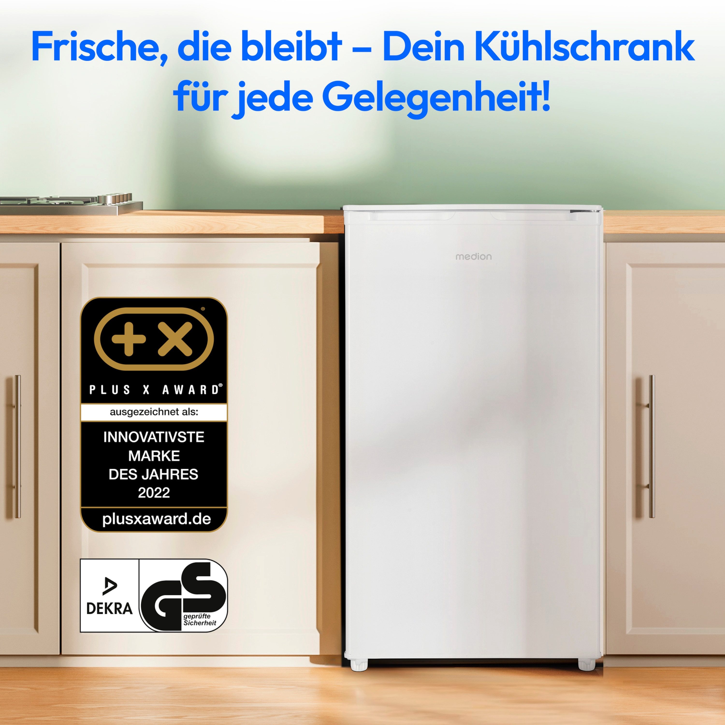 Medion® Kühlschrank MD37690, 85 cm hoch, 48 cm breit, 90L Gesamt-Nutzinhalt, 80L Kühlteil, 10L Eiswürfelfach, freistehend