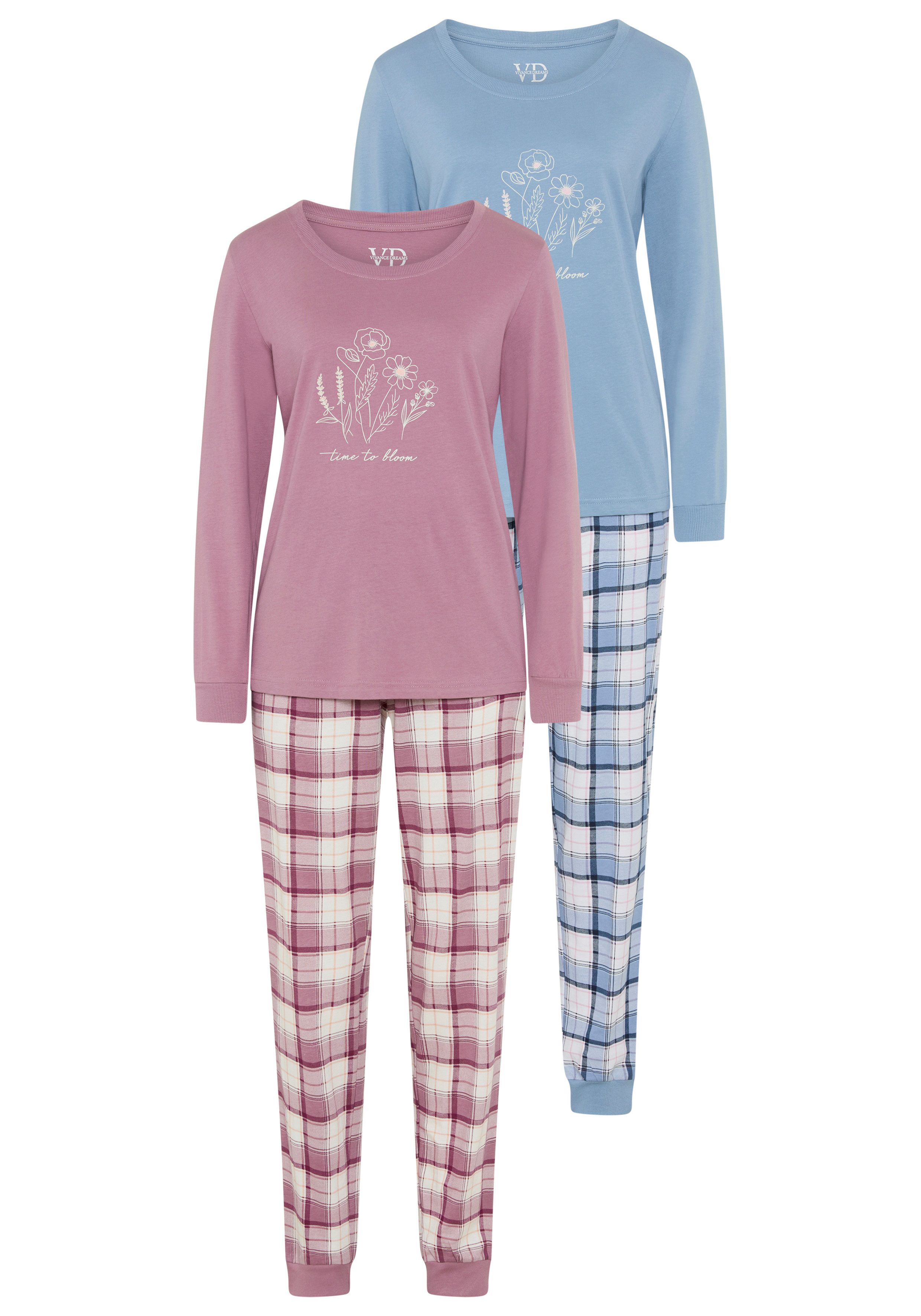 Vivance Dreams Pyjama (Set, 2 Stück) Elastische Rippbündchen günstig online kaufen