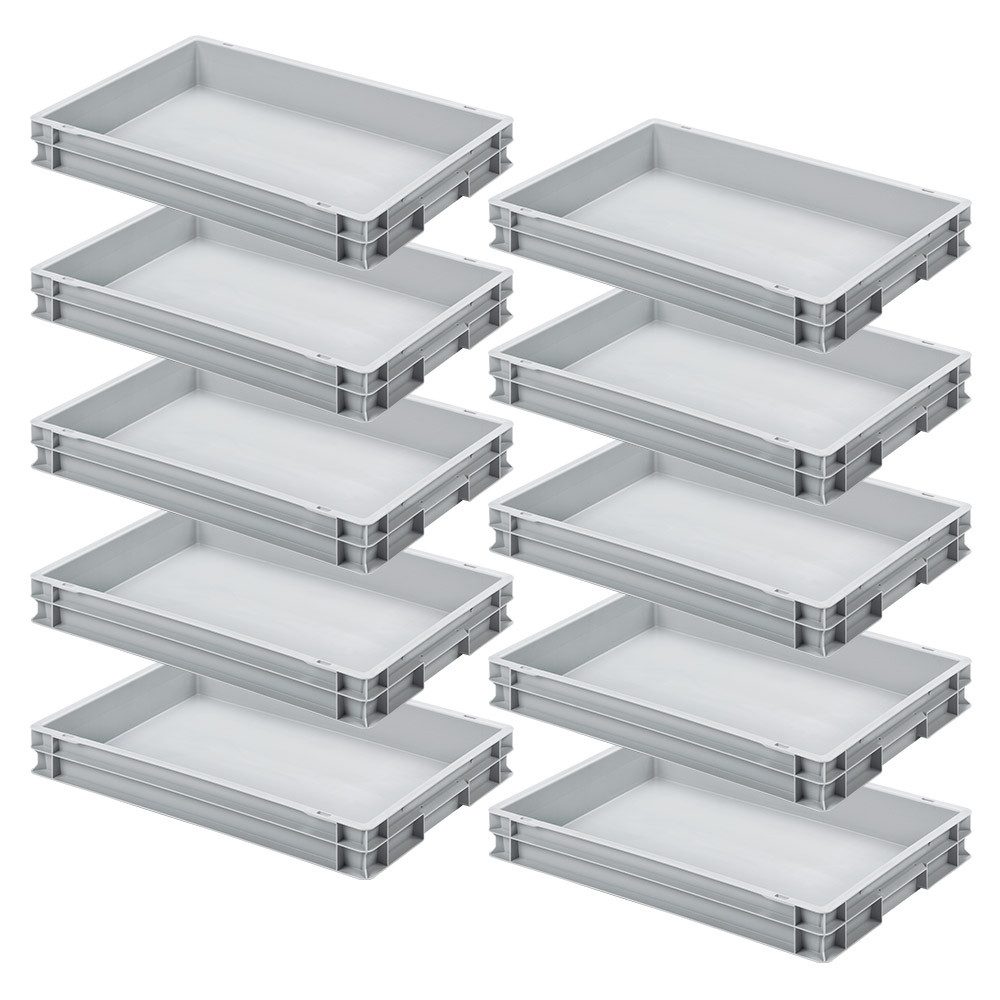 Stapelbox 10x Eurobehälter mit 2 Griffleisten, LxBxH 600x400x75 mm