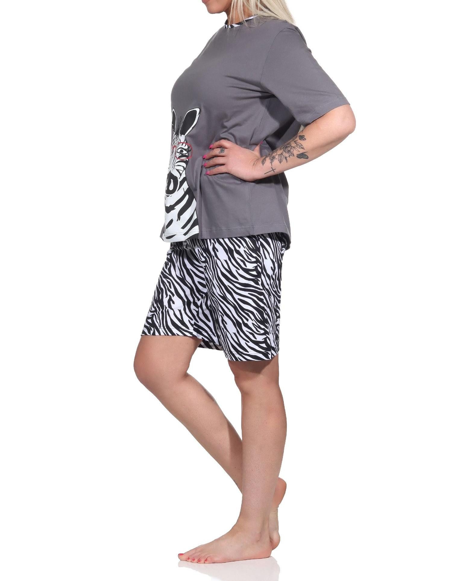 Normann Pyjama Süsser Damen Shorty Pyjama kurzarm Schlafanzug mit Tiermotiv – Bild 2 von 5