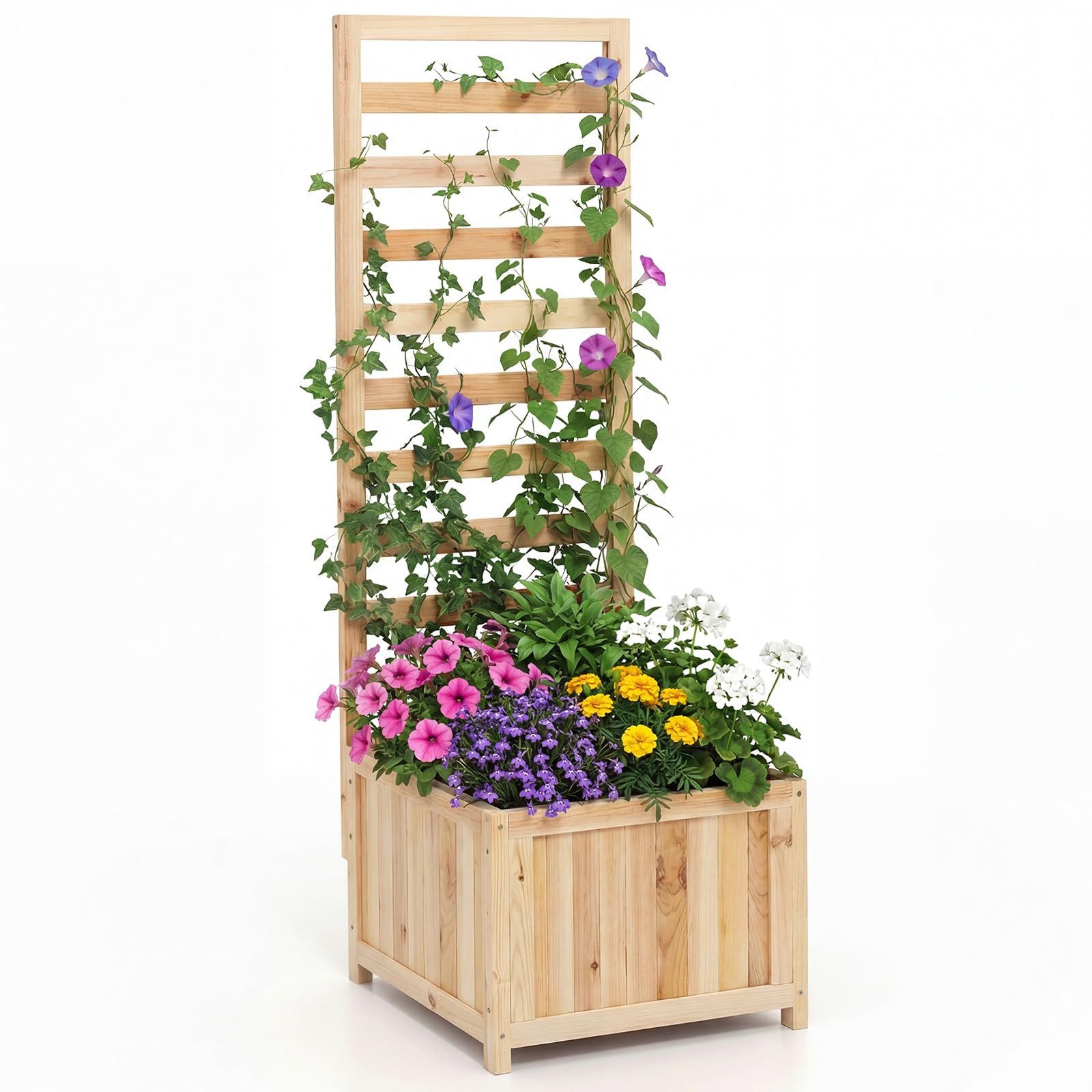 COSTWAY Blumenkasten (1 St), Hochbeet mit Rankgitter, Ablauflöchern, für Kletterpflanzen