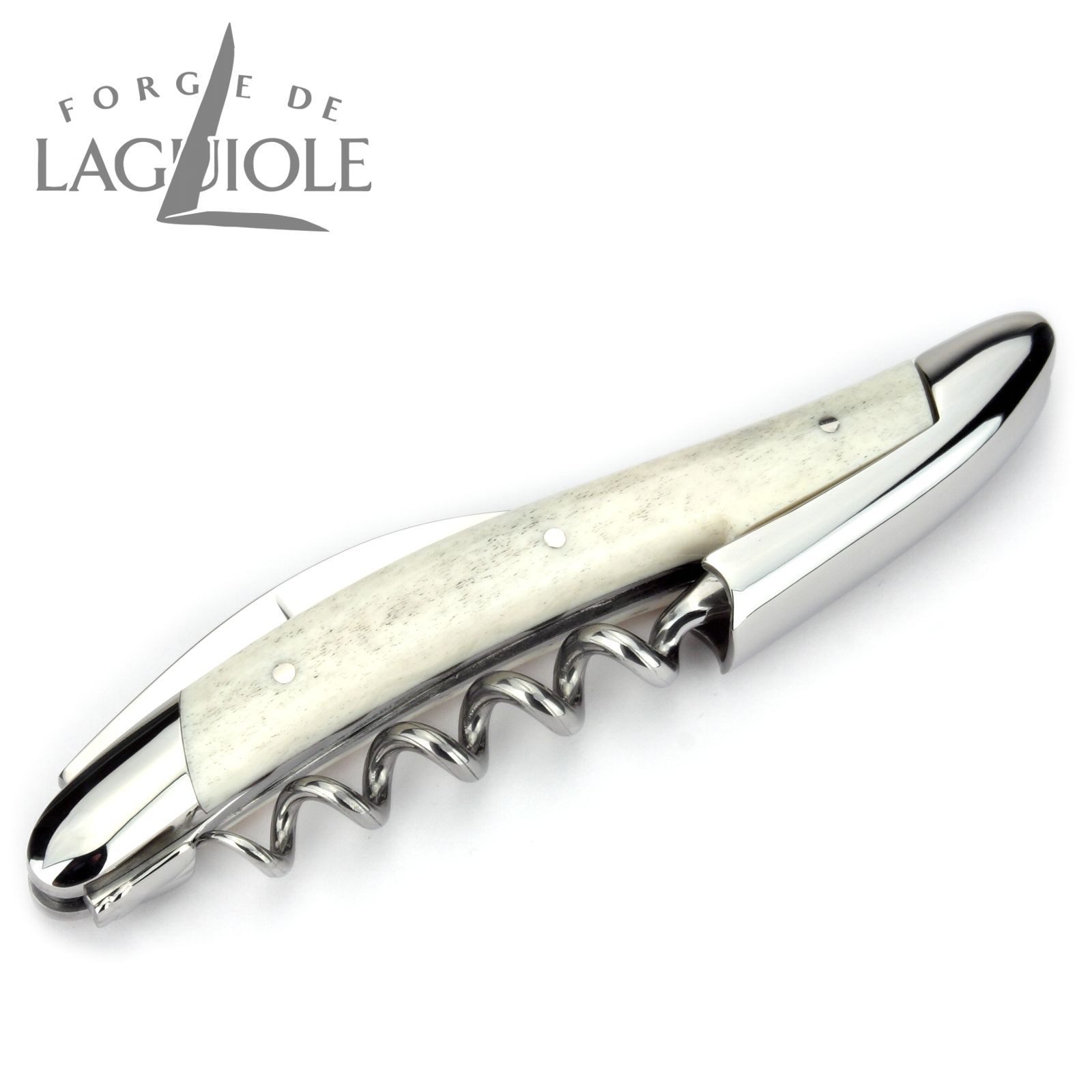 Forge de Laguiole Weinflaschenöffner SOM1 OS BRI, Laguiole Kellnermesser - Griff Rinderknochen - Edelstahl glänzend