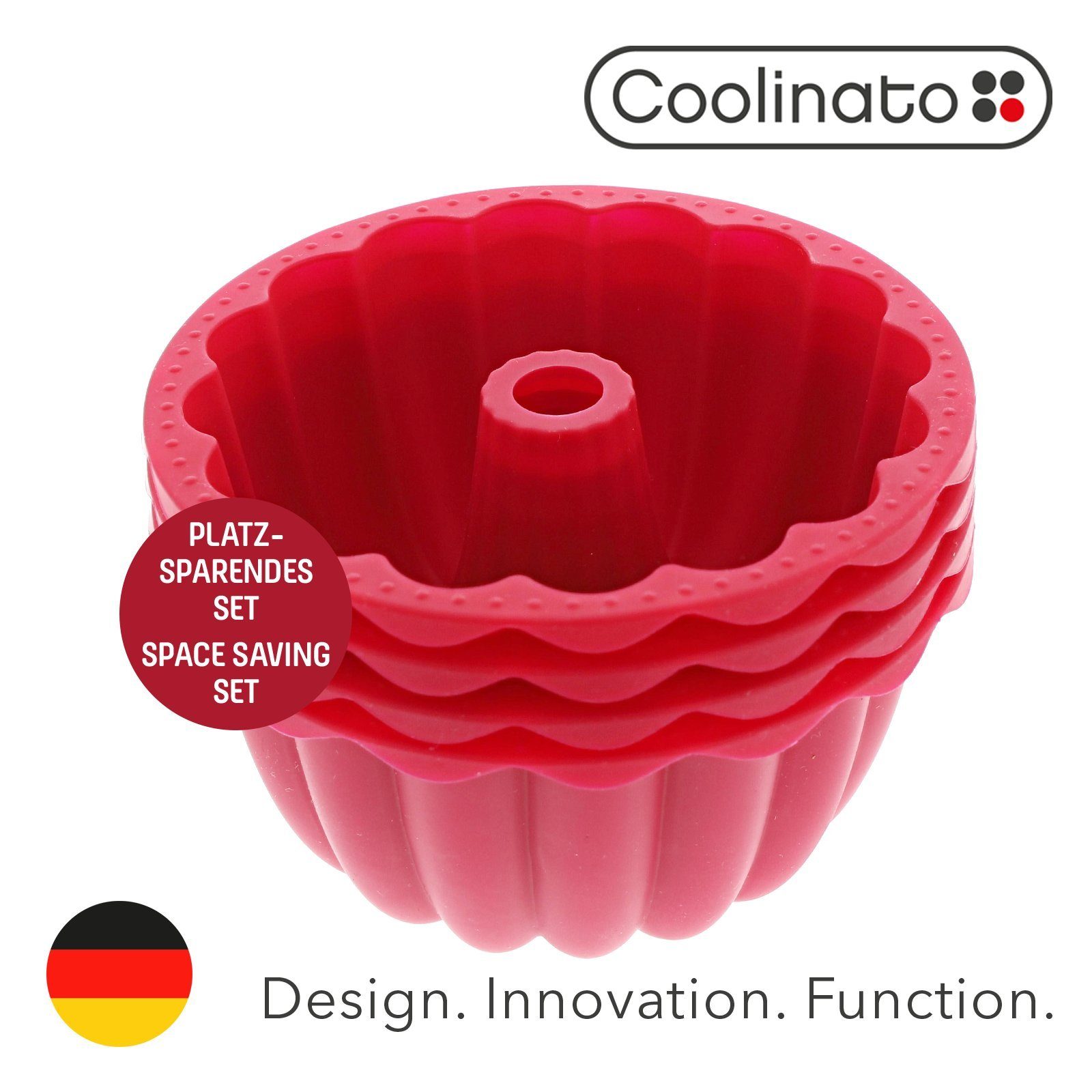 Coolinato Backform Coolinato Silikon Dessert Backformen Set 4tlg. ROT, inkl. Rezepte