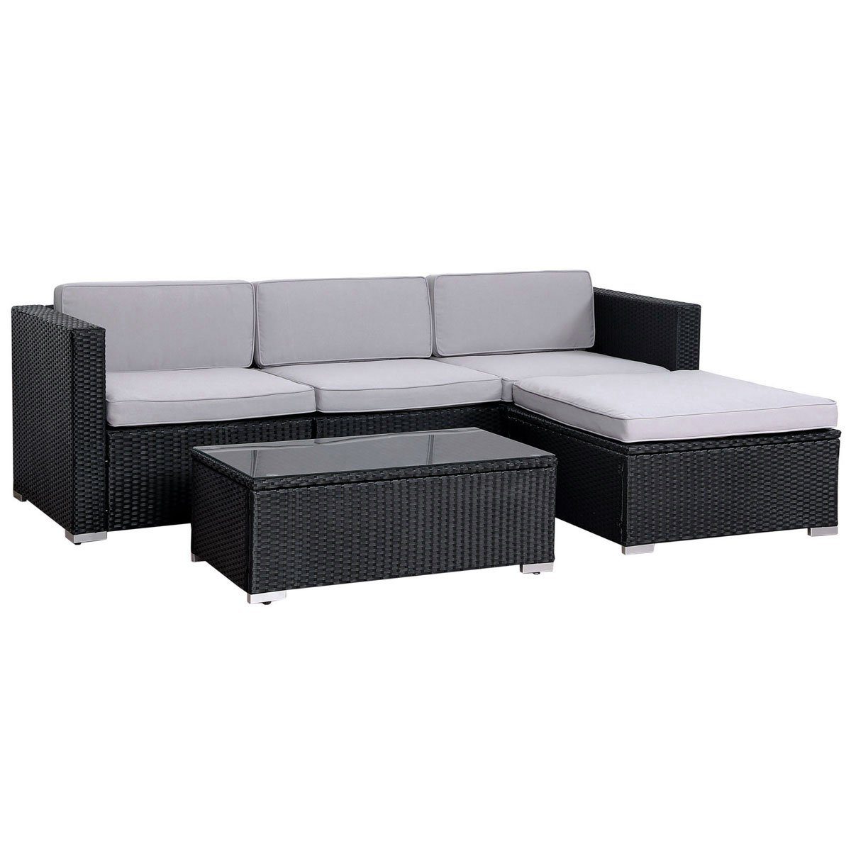 SVITA Loungeset CALIFORNIA, Bezüge Poly-Rattan), UV-Lichtbeständig Schwarz Wetterfest, 5-tlg., abnehmbar, (Gartenlounge, Ecksofa