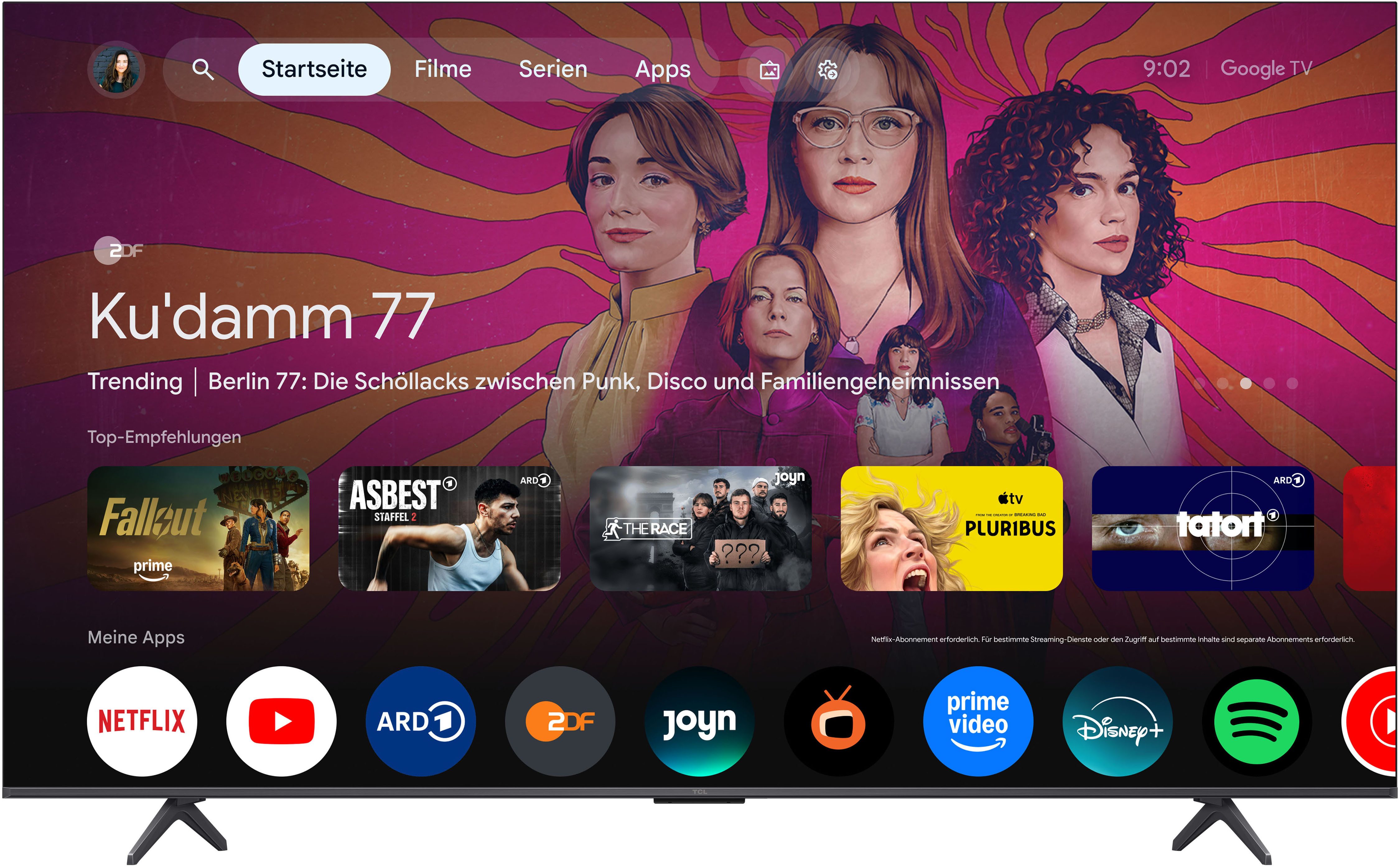 TCL 75T8D Mini-LED-Fernseher (189 cm/75 Zoll, 4K Ultra HD, Smart-TV, Google TV, QD-Mini LED, AiPQ Pro Prozessor, 144Hz, ONKYO 2.1, Apple AirPlay 2)