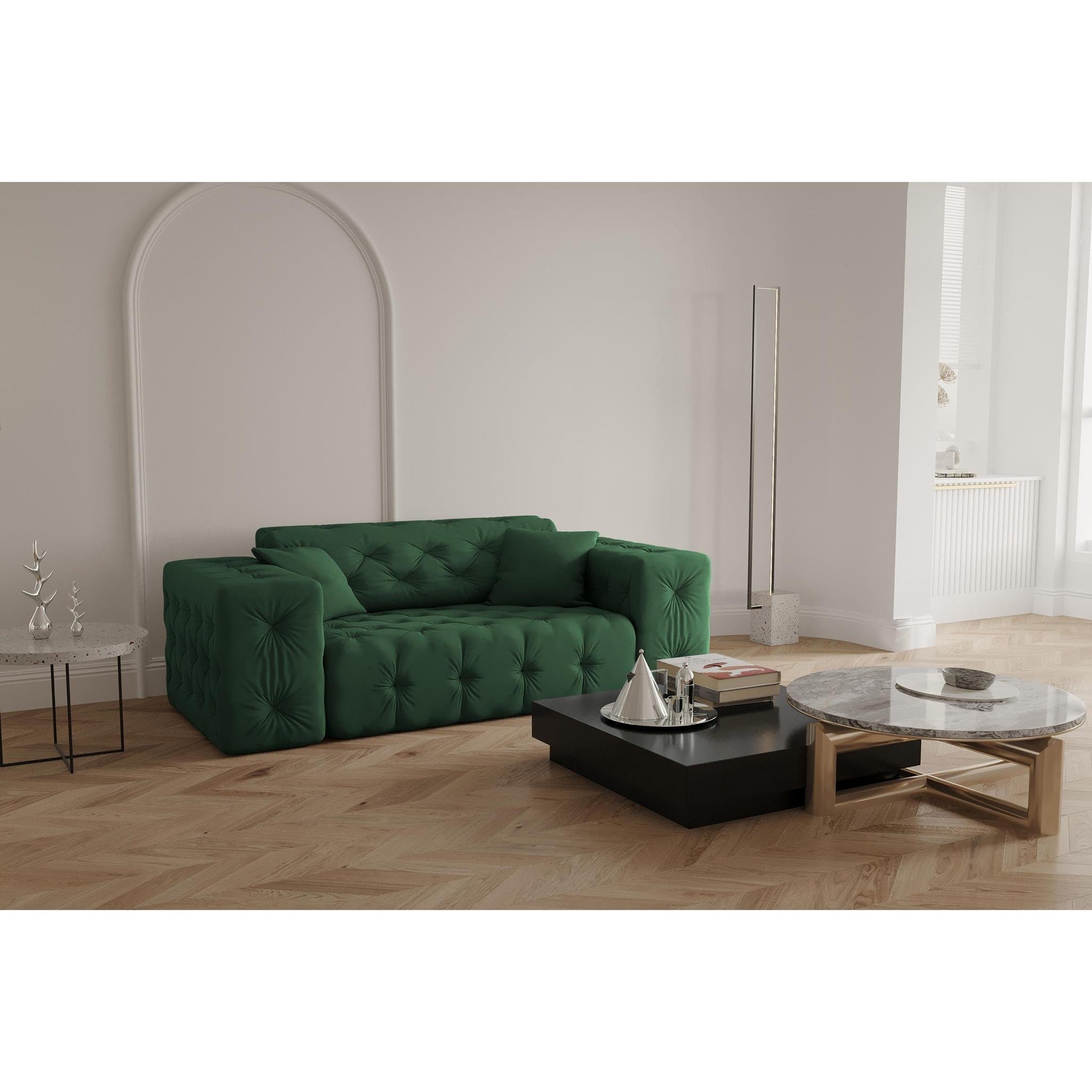 auf Sofa Moreno, Beautysofa Knopfheftung Chesterfield-Design, 2-Sitzer mit hochwertiger Opera Wellenfedern 2-Sitzer mit green Velvetstoff, im