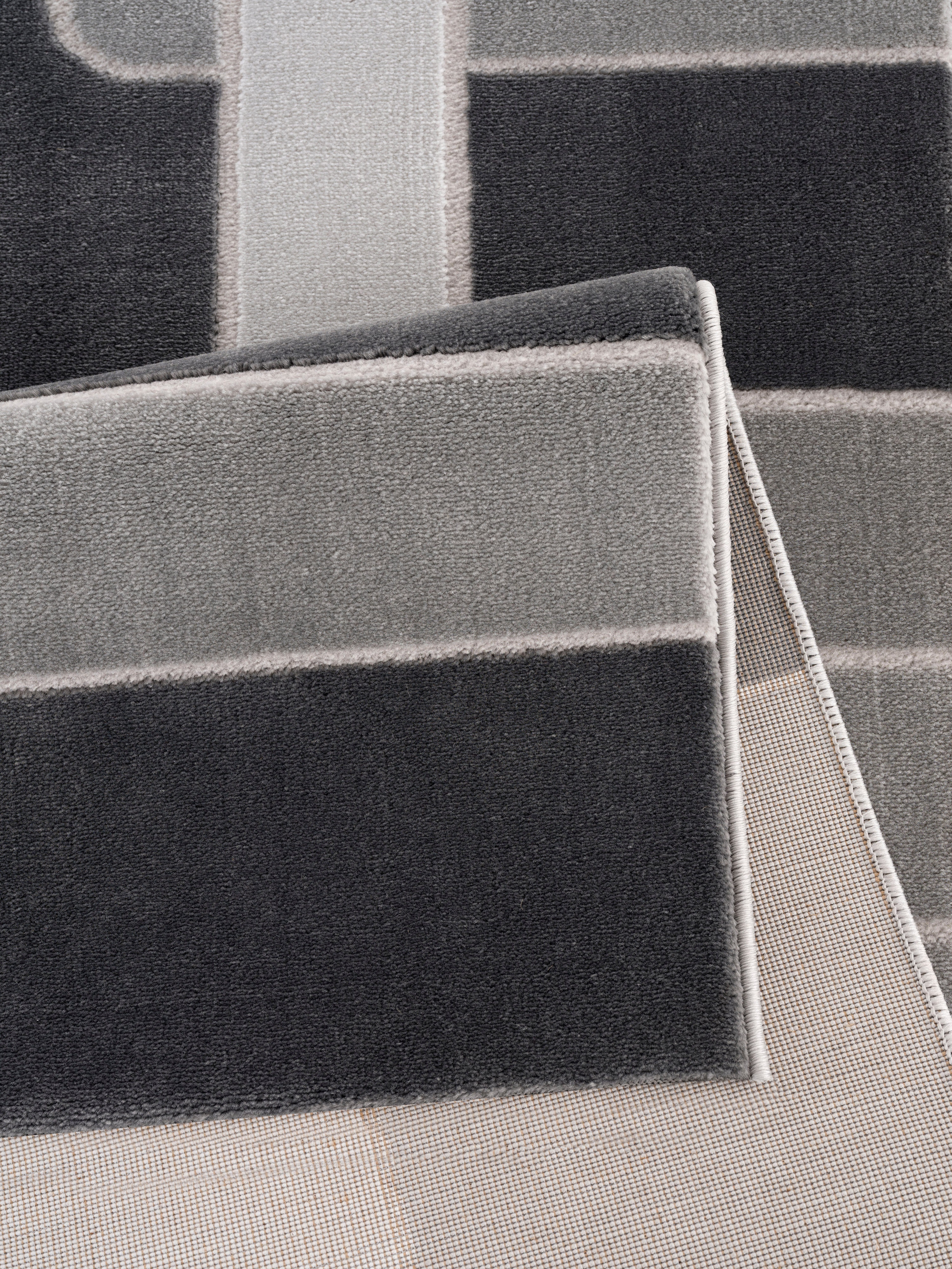 elegant 12 mm, Home handgearbeitetem Anesa, Kurzflor, affaire, flach, grau mit rechteckig, Höhe: Konturenschnitt, Teppich