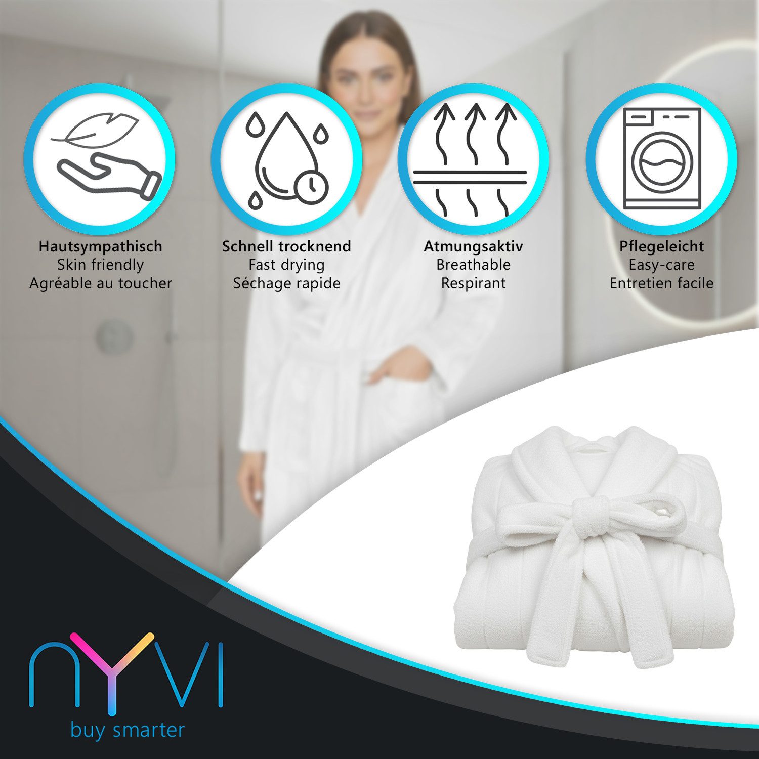 NYVI Bademantel Bademantel Jacquard SuperSoft Unisex für Damen & Herren Extra Weich, Microfaser, Morgenmantel mit Gürtel, Taschen - Damenbademantel Herrenbademantel