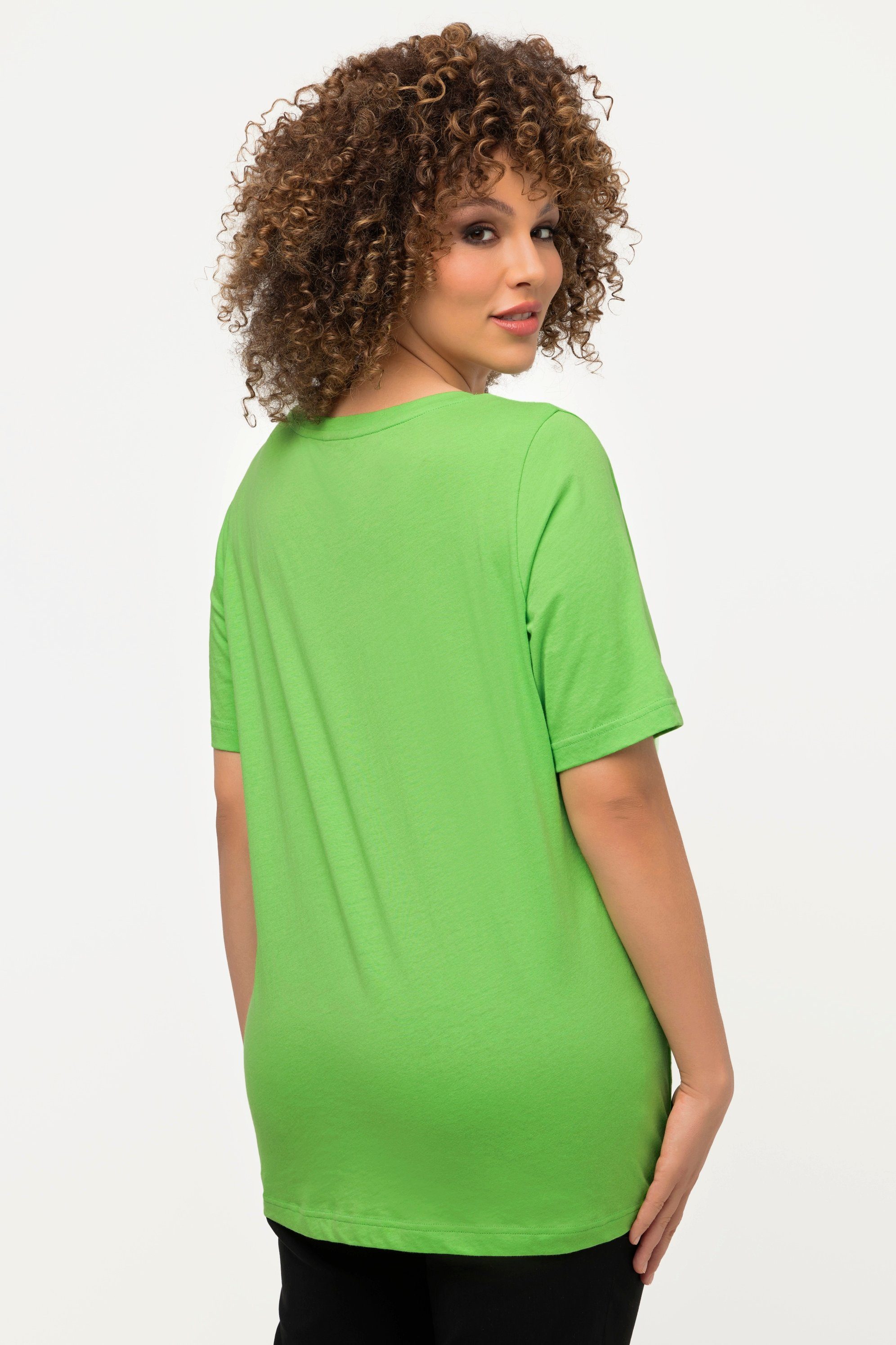 Popken T-Shirt Rundhalsshirt Classic Ulla V-Ausschnitt Halbarm grün