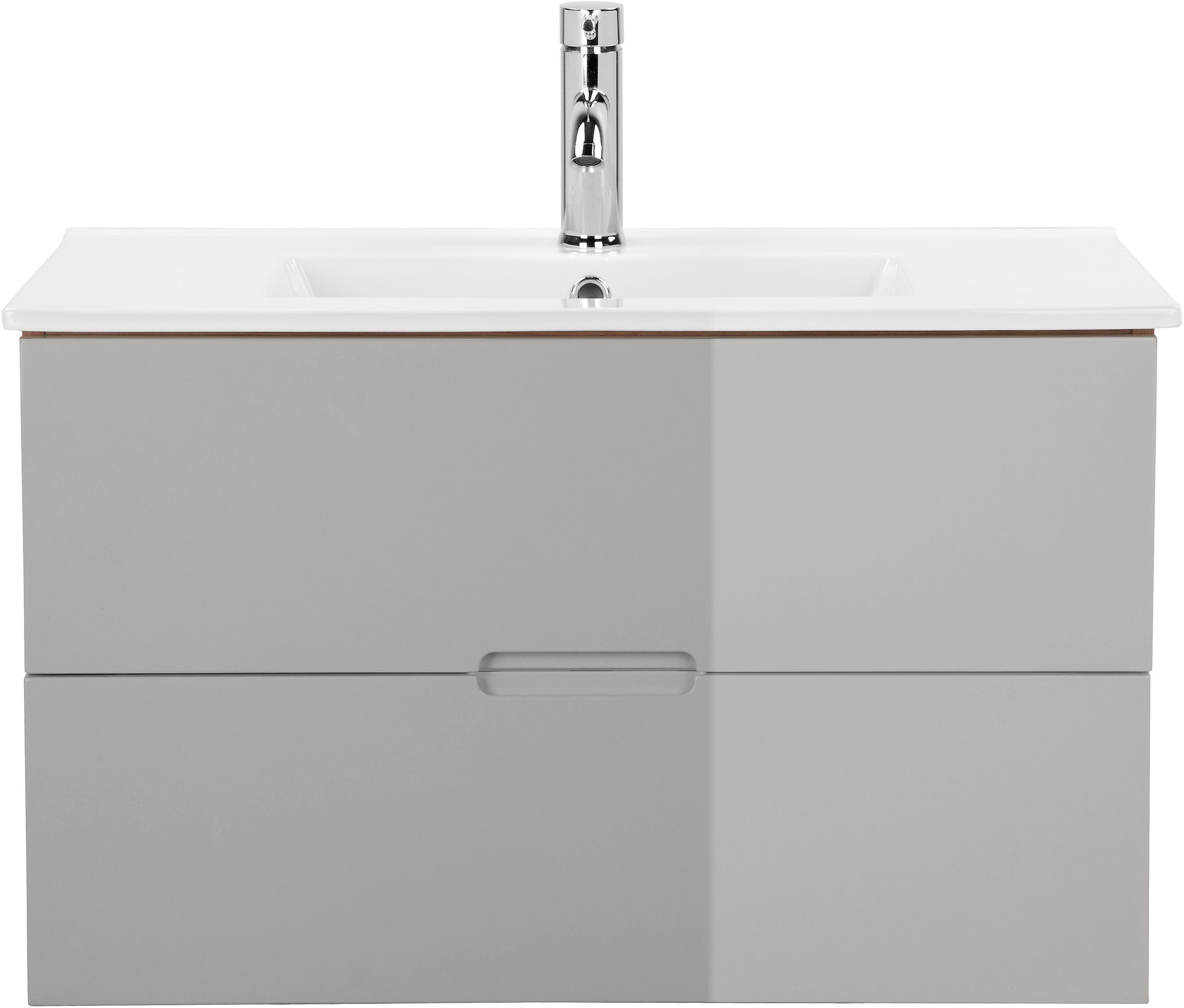 andas Waschtisch Lund Badezimmerschrank Unterschrank mit Becken (Set), Waschplatz mit Раковини und 2 Auszügen Breite 80 cm