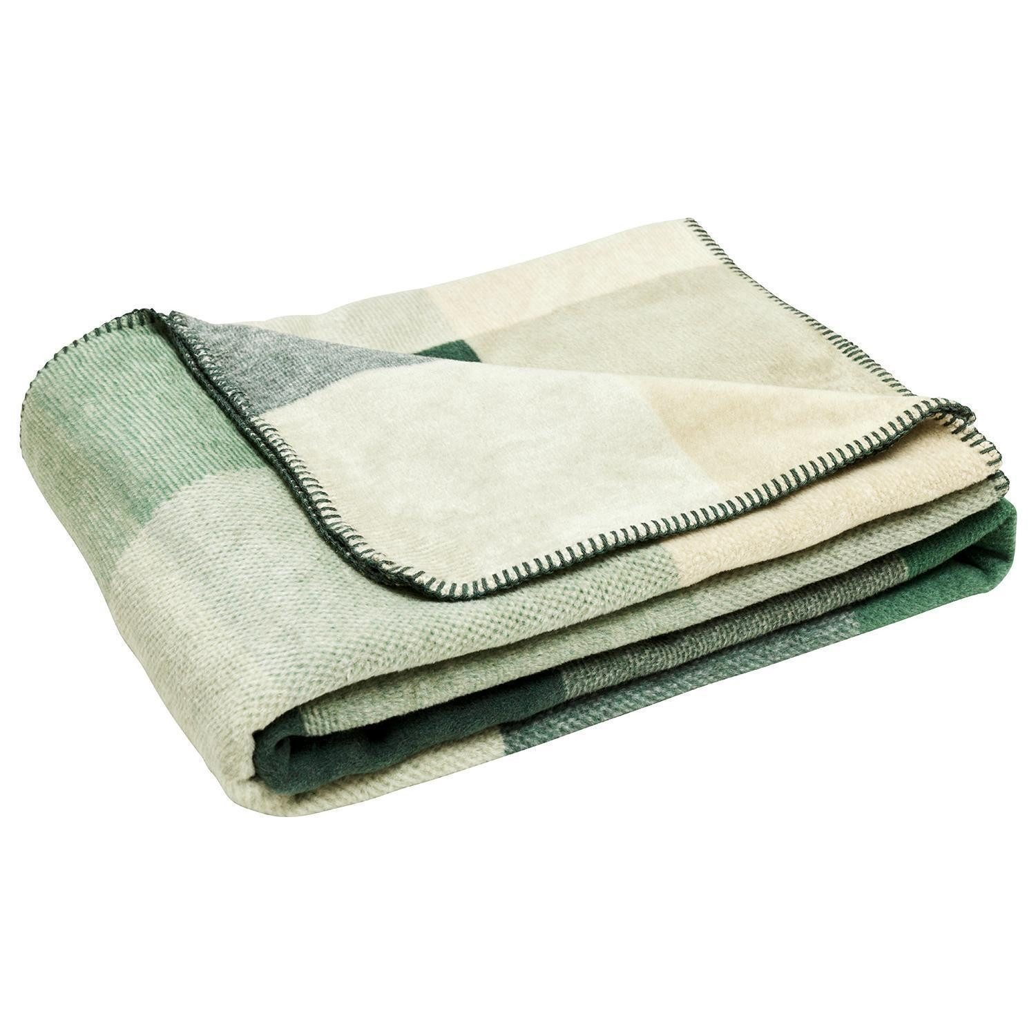 Wohndecke SARU, 150 x 200 cm, Grün, Creme, Mischgewebe, mit Karos günstig online kaufen
