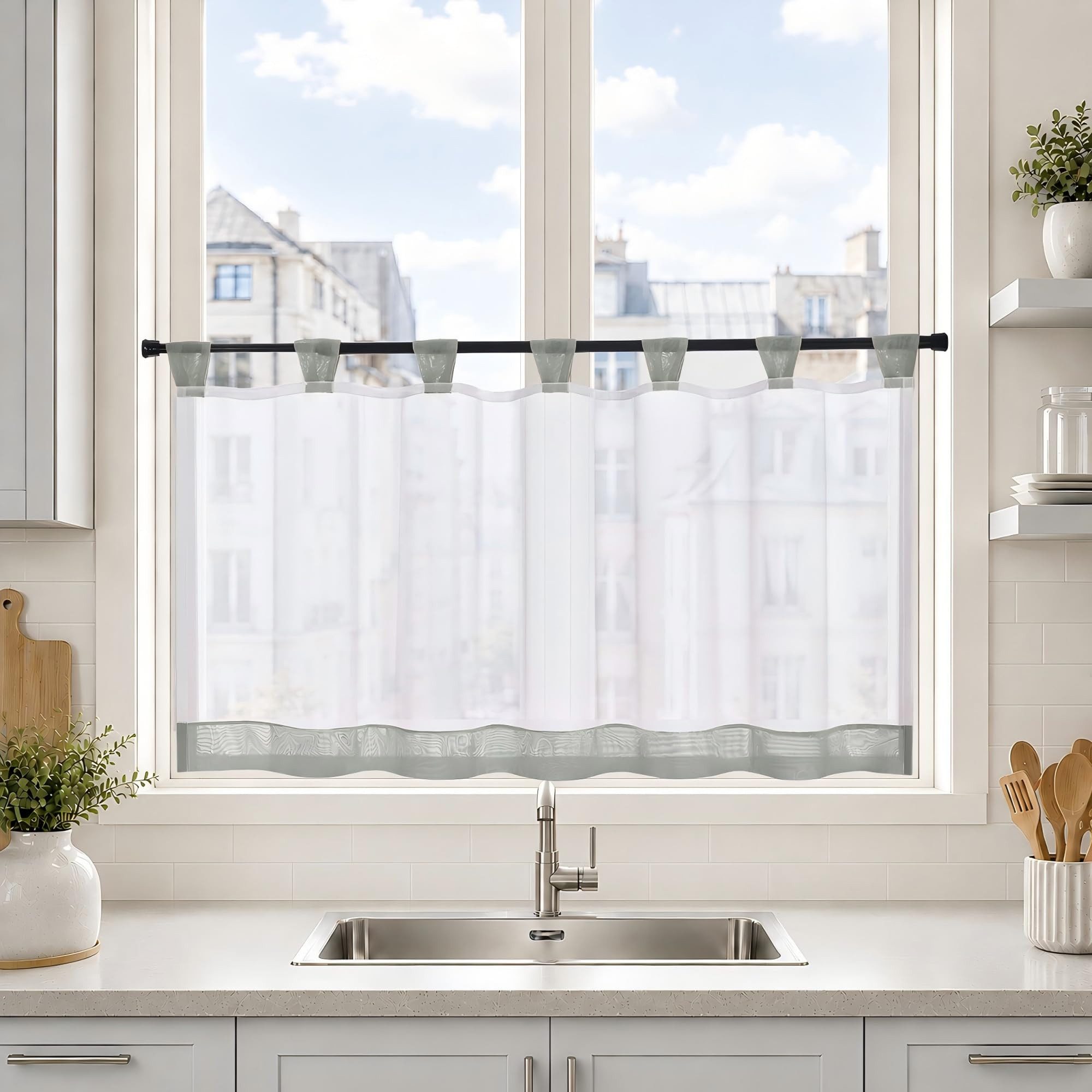 FOUORTUNATE-BEE Scheibengardine Scheibengardine 45x90 cm Transparent mit Ringen für Küchenfenster, Kurzgardine Caféhaus Vorhang für Küche Wohnzimmer und Balkonfenster