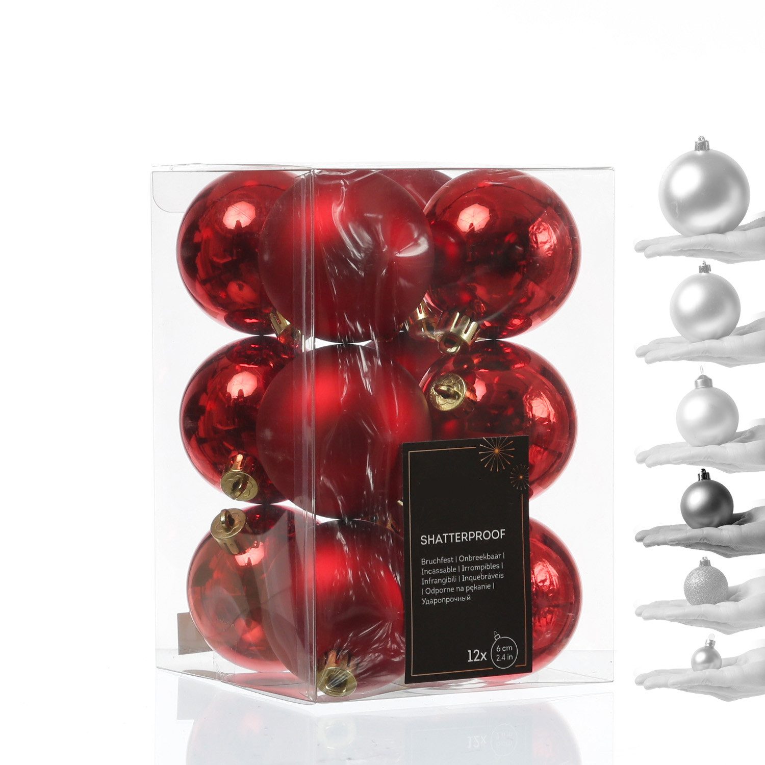 MARELIDA Weihnachtsbaumkugel Weihnachtskugeln bruchfest 6cm Christbaumkugeln glänzend matt rot 12St (12 St)