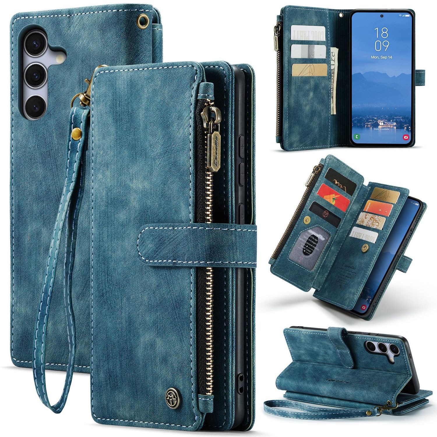 CaseMe Handyhülle Für Samsung Galaxy S25 Plus Kunstleder Multifunktion Tasche Hülle Case, Kunst-Leder Schutz Tasche Smart Case Multifunktion